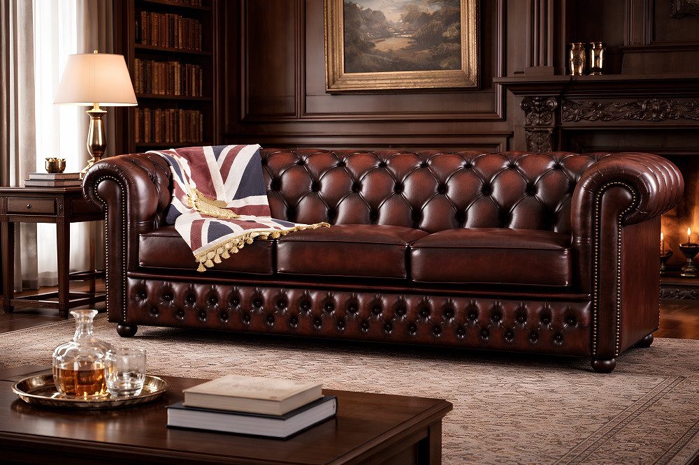JVmoebel Chesterfield-Sofa Dreisitzer Chesterfield Sofa Kunstleder Couch Klassisch Sofort, 1 Teile, Made in Europa