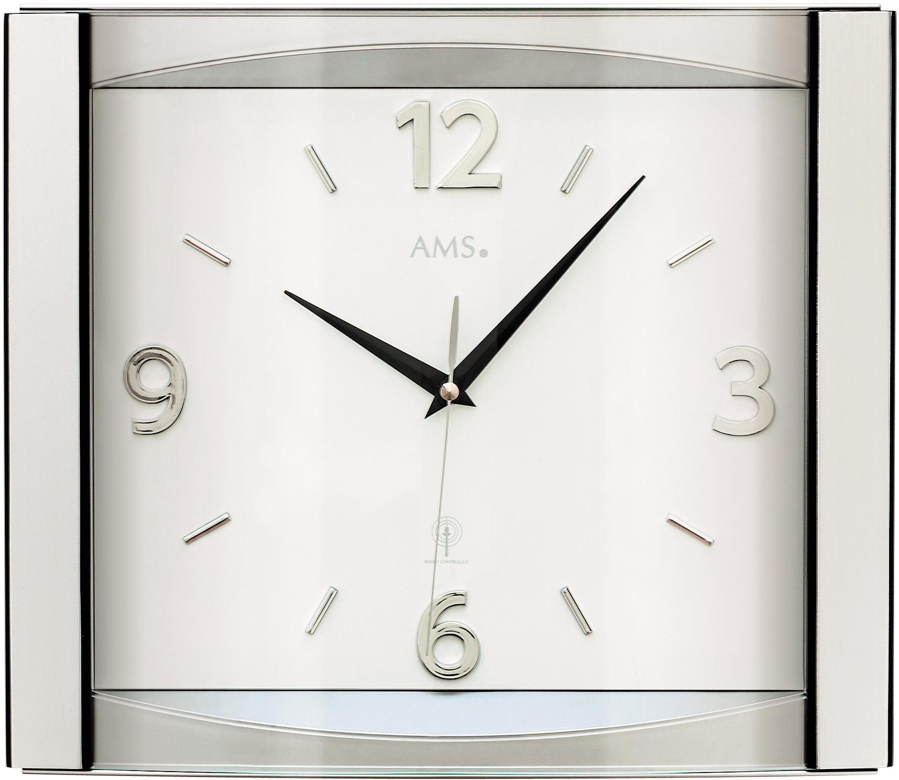 AMS 5507 Funkwanduhr Aus Buchenholz – Analog, Eckig, Mit Glas
