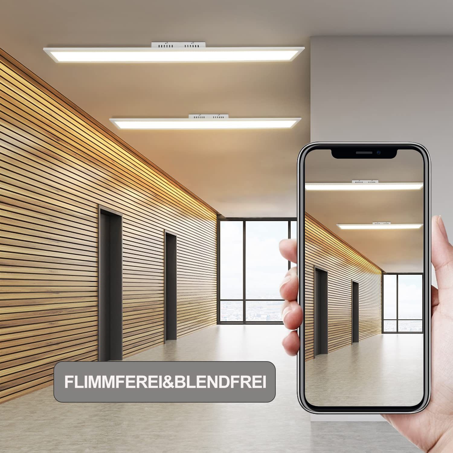 ZMH LED Panel Deckenleuchte 120 cm dimmbar mit Fernbedienung,3000–6500 K, Dimmbar, Memory-Funktion, LED fest integriert, Kaltweiß, Warmweiß, 42W 3360 lm, Hellig – Bild 4 von 5