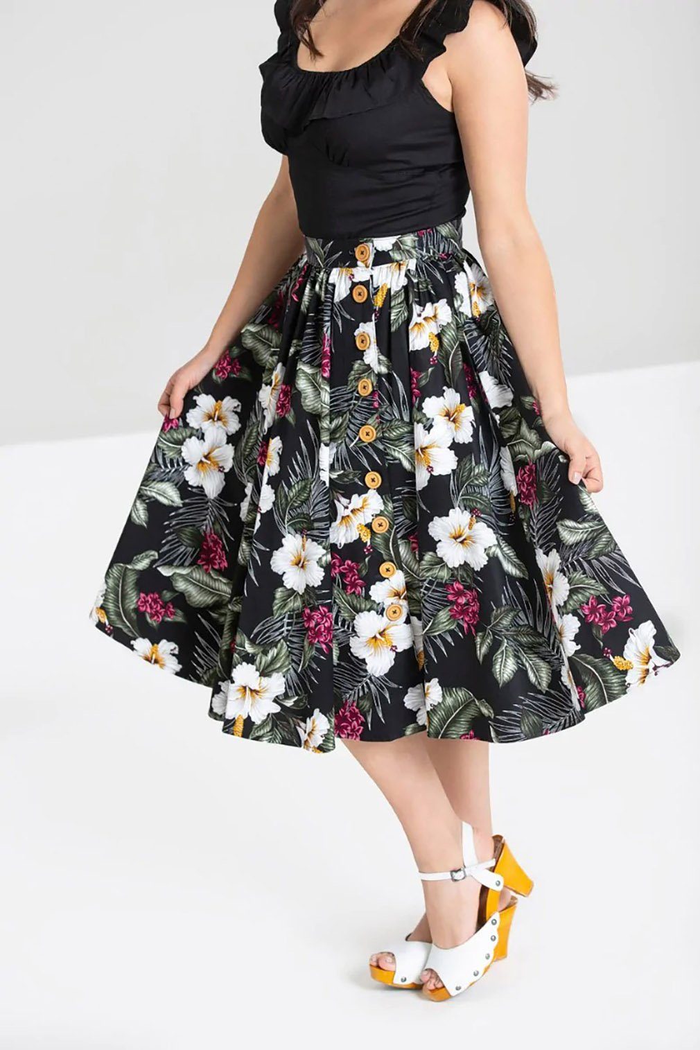 Hell Bunny A-Linien-Rock Tahiti Skirt Schwarz günstig online kaufen