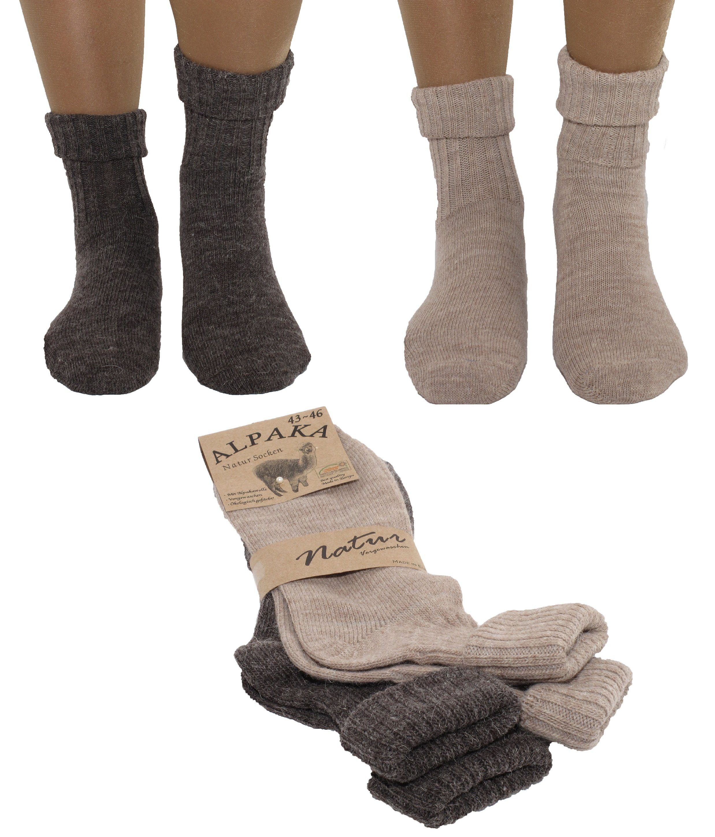 Kuschelsocken 2 Paar Alpaka Socken Schafswolle Wollsocken gestrickt Strümpfe mit