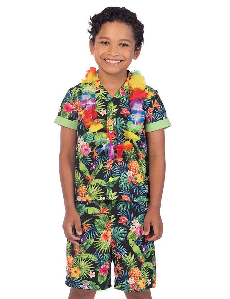 Amscan Hawaii-Kostüm Parykostüm für Jungen - Schwarz Bunt, Südsee Kinderkostüm