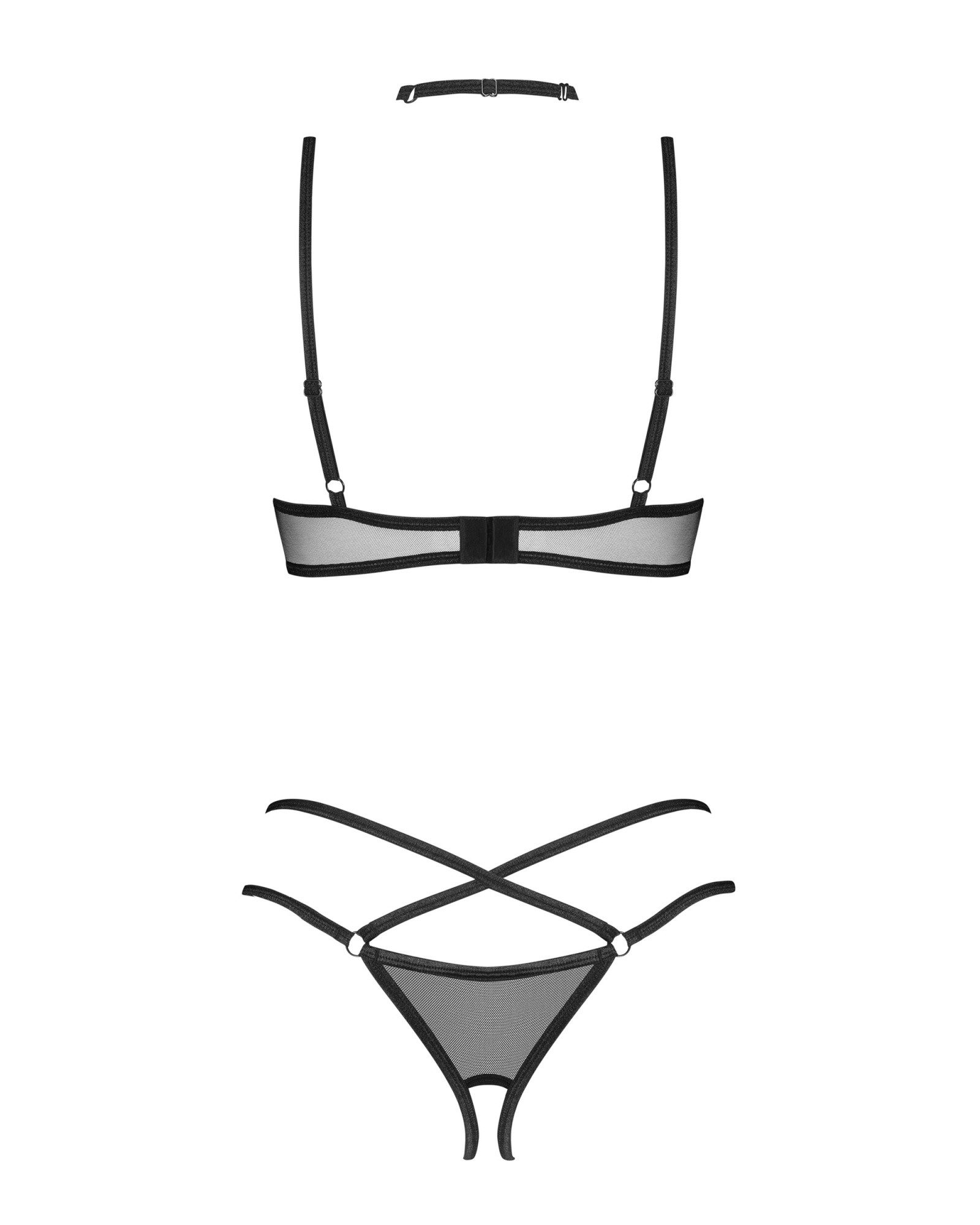 Obsessive Set: Bügel-BH Dessous-Set: BH und String ouvert - schwarz (2-tlg) transparent, offener Schritt