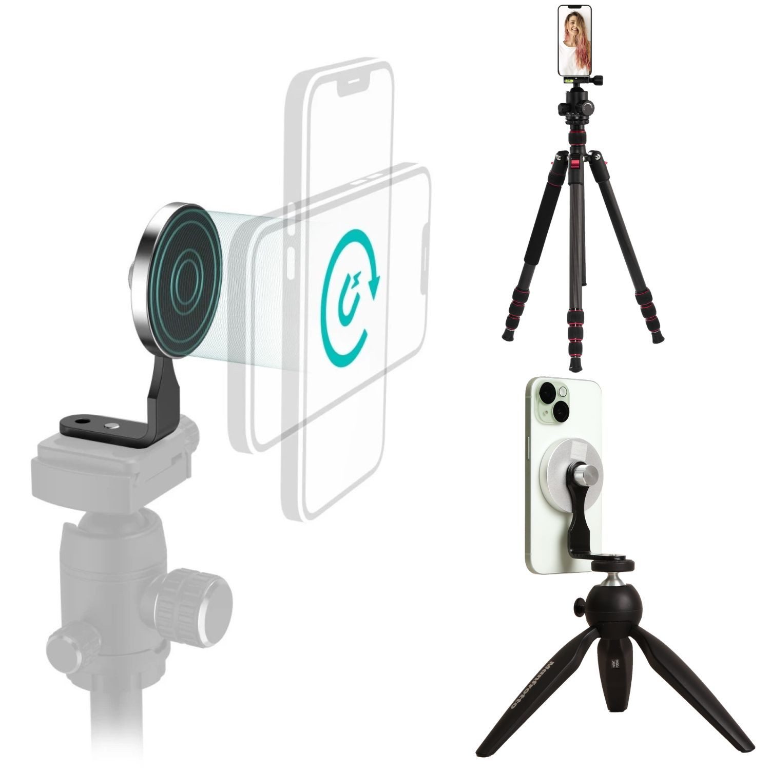 Hama Stativ Handy-Halterung MagPod Halter Stativhalterung (1/4" Anschluss Adapter Pod für Apple iPhone mit MagSafe 16 15 14 13 12)