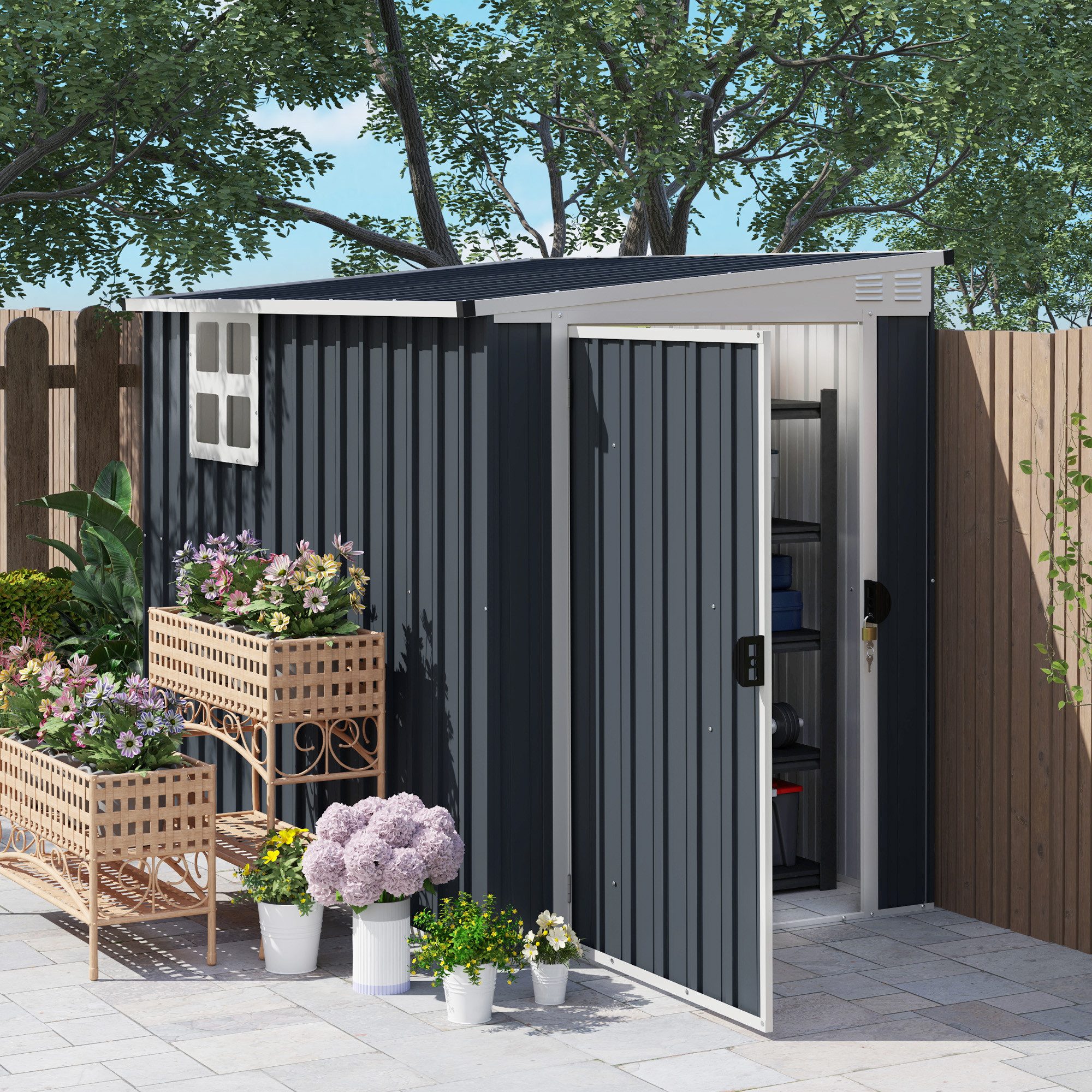 Outsunny Gerätehaus 2,7m², mit Pultdach, Fenster, günstig online kaufen