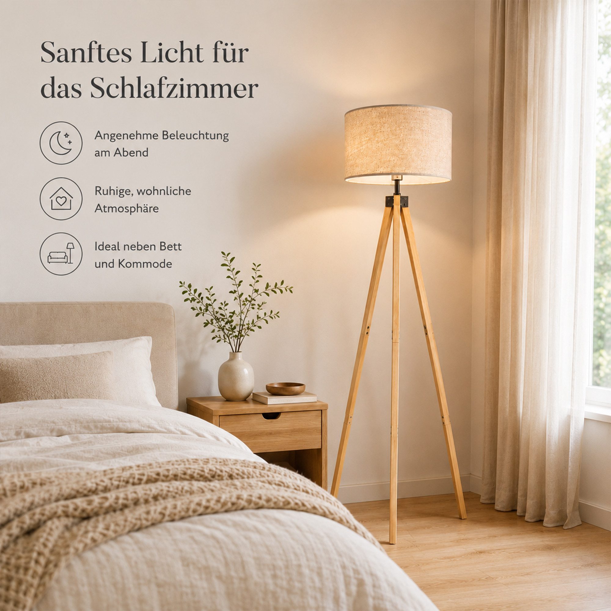 OYLCDI Stehlampe wohnzimmer Leselampe Stehleuchte Stativ aus Holz, E27 LED Stehlampe, für wohnzimmer Leselampe Schlafzimmer,Büro Arbeitslampe, (Glühbirne nicht enthalten), Wohnzimmerleuchte,Skandinavischer
