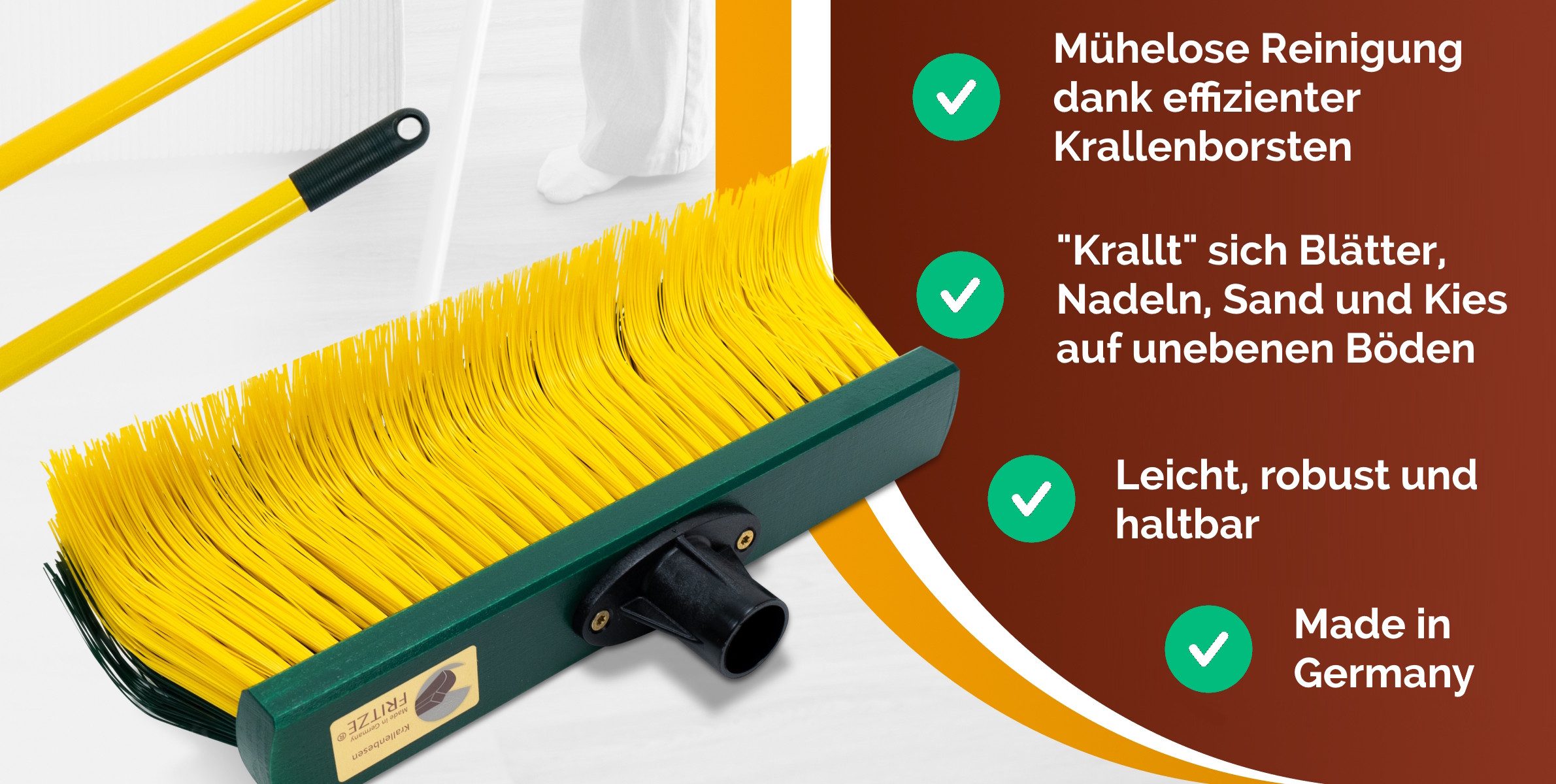 Fritze® Straßenbesen Krallenbesen Hof & Garten 35 cm, Alle Außenbereiche, Innovativer Kehrbesen, edles Design, höchste Effektivität