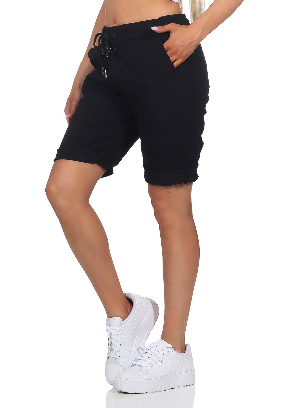 Aurela Damenmode Jeans Schwarz Sommerhose Chinoshorts Chino Shorts Kurze Damen Bermuda