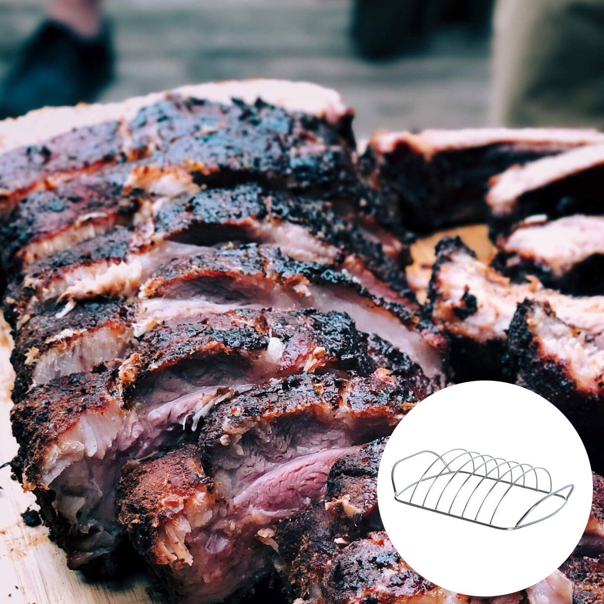 GRILL-EXPERTE Grillguthalter Spareribs Halter Edelstahl 30x18x8cm für lecker Rippchen vom Grill, Edelstahl