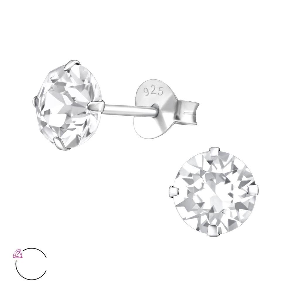 BUNGSA Ohrring-Set Ohrstecker mit klarem 6mm LA CRYSTALE Kristall aus 925 Silber Damen (1 Paar (2 Stück), 2-tlg), Ohrschmuck Ohrringe