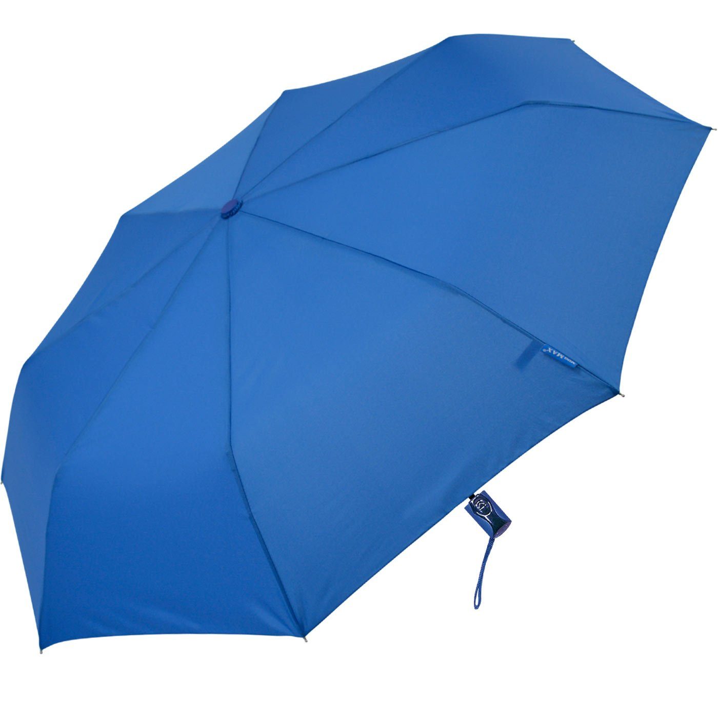 Impliva Taschenregenschirm miniMAX® mit Auf-Zu-Automatik royal-blau windsicher uni, Begleiter zuverlässige der