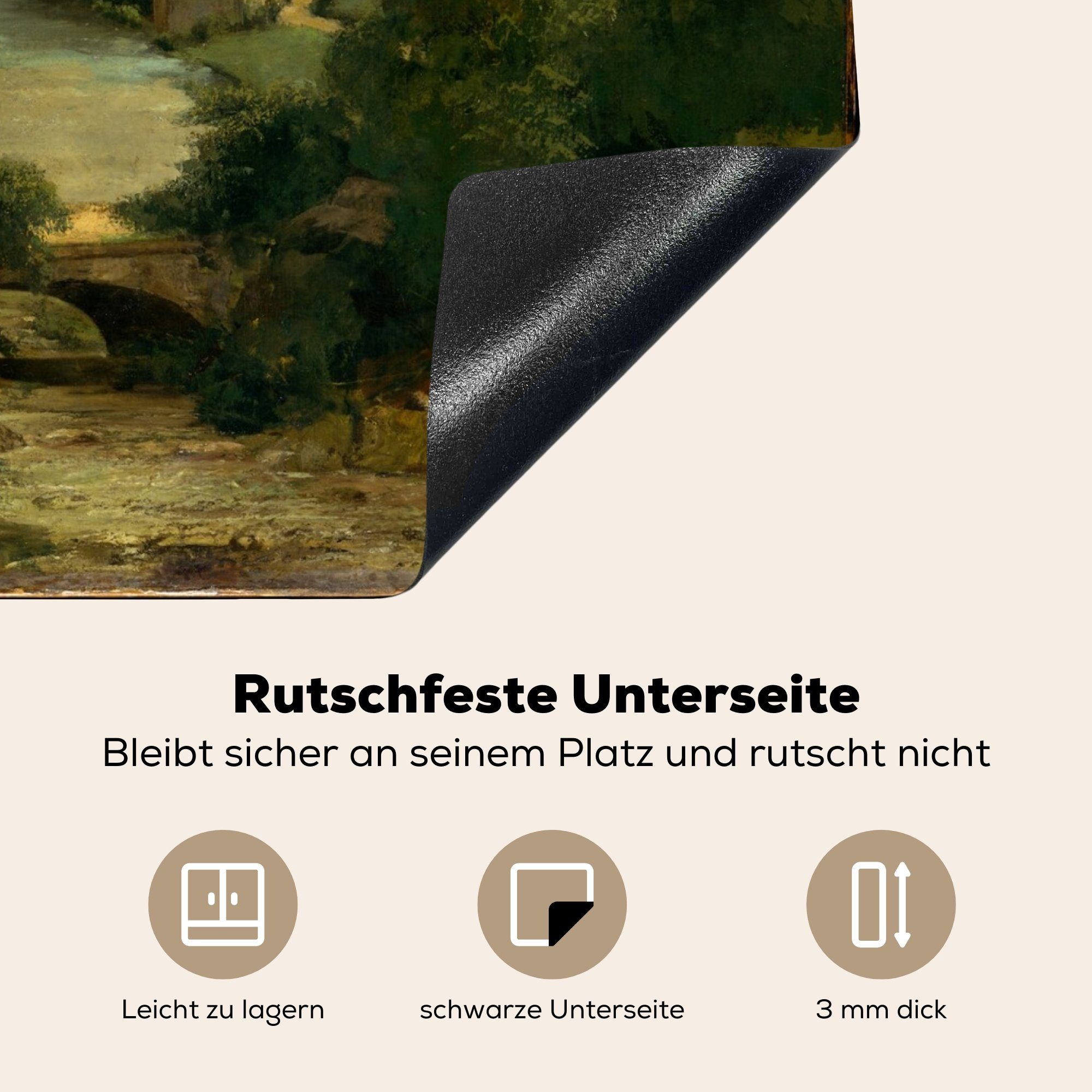 Vinyl, Ornans MuchoWow (1 Ceranfeldabdeckung cm, tlg), Herdblende-/Abdeckplatte Mobile Courbet, Gemälde - nutzbar, Gustave 60x52 von Arbeitsfläche Ansicht von