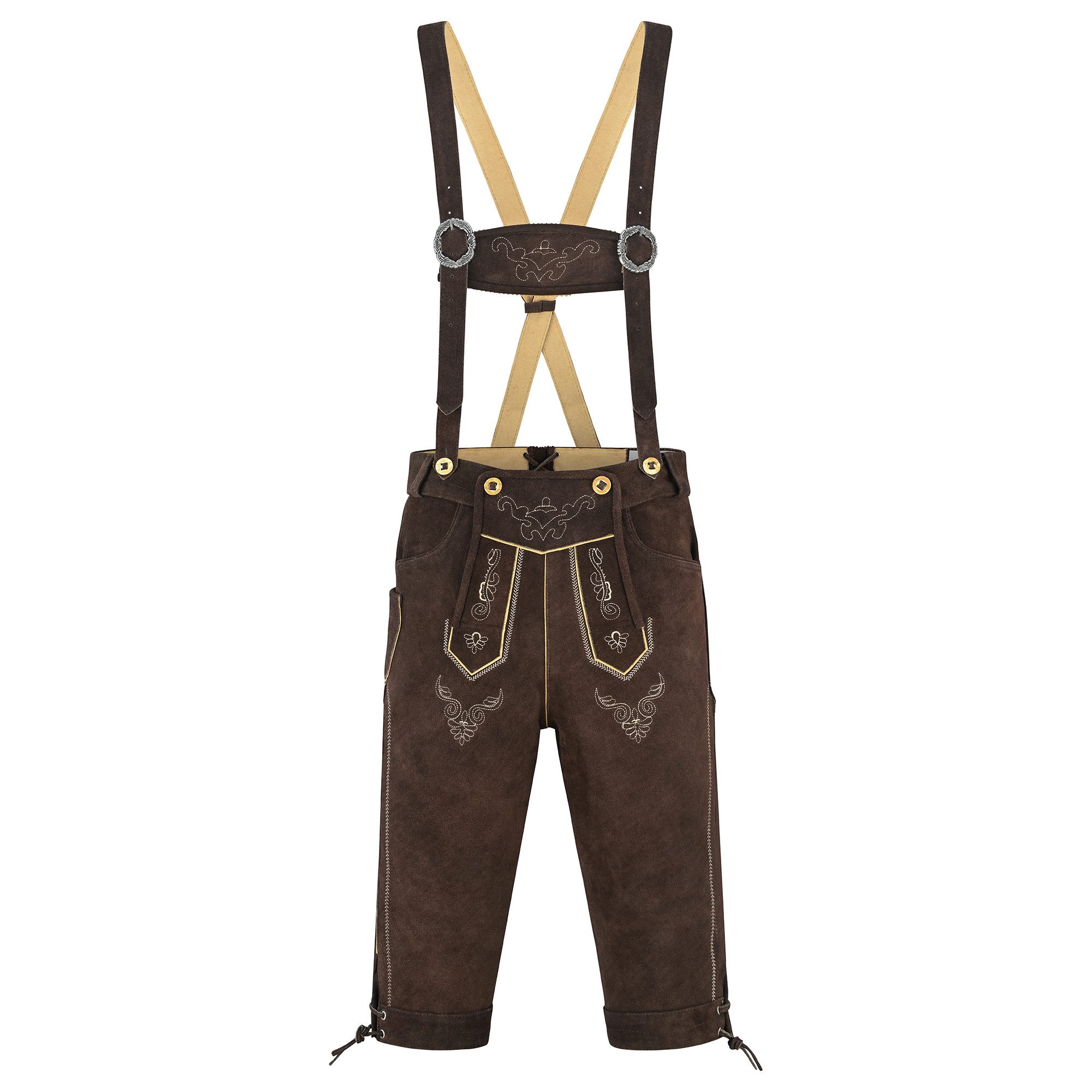BOHMBERG Trachtenlederhose Herren Kniebund Lederhose Echtleder inkl. Hosenträger Braun
