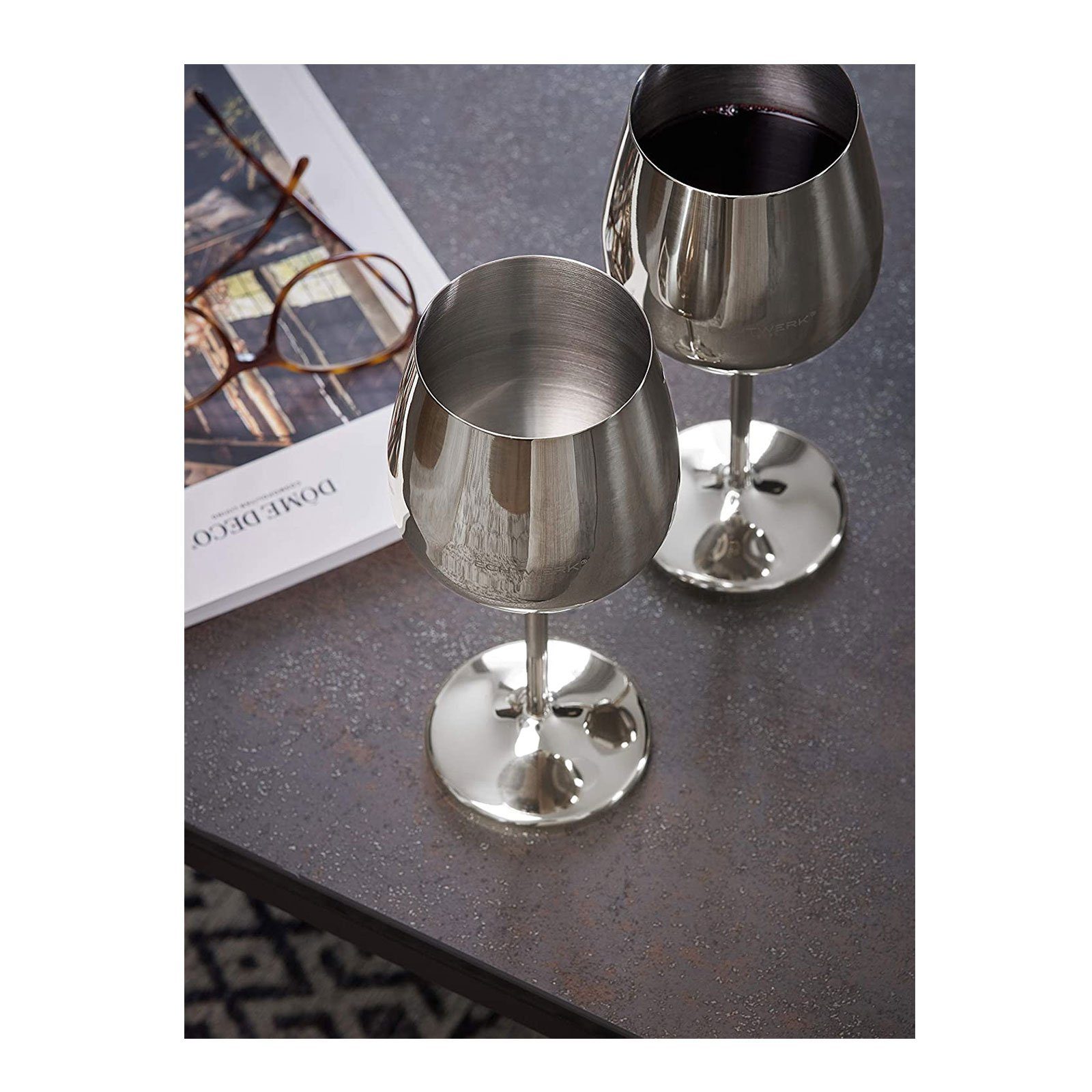 ECHTWERK Tasse Weingläser aus Edelstahl 2tlg., 2-tlg., Edelstahl, bruchsichere Weinkelche, Weingläser Set, Bordeaux-Glas, Burgunder-Glas – Bild 3 von 5
