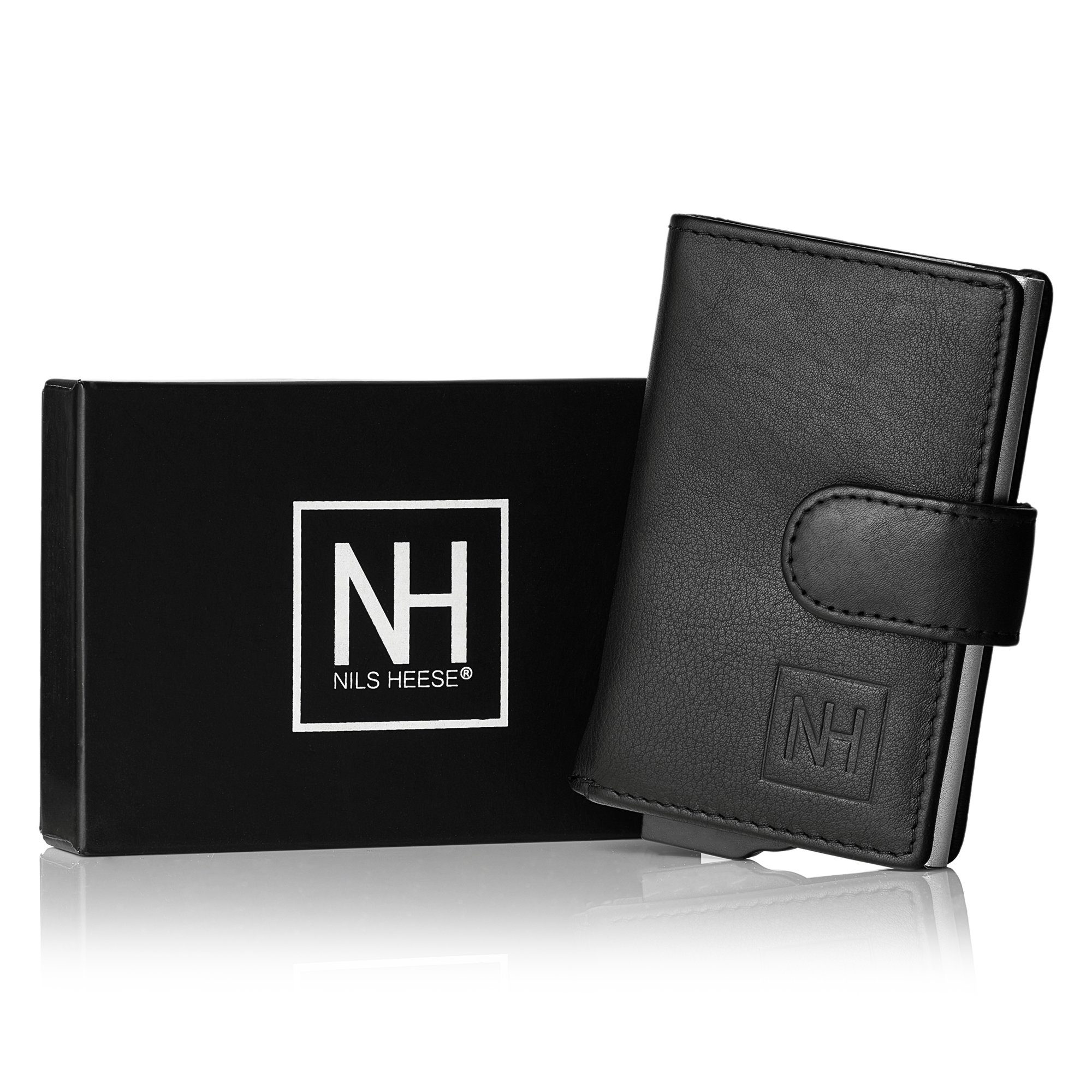 NilsHeese Geldbörse Kreditkartenetui Geldbörse Wallet Leder Geldbeutel, Leder, integrierten RFID-Blocker, Druckknopfverschluss