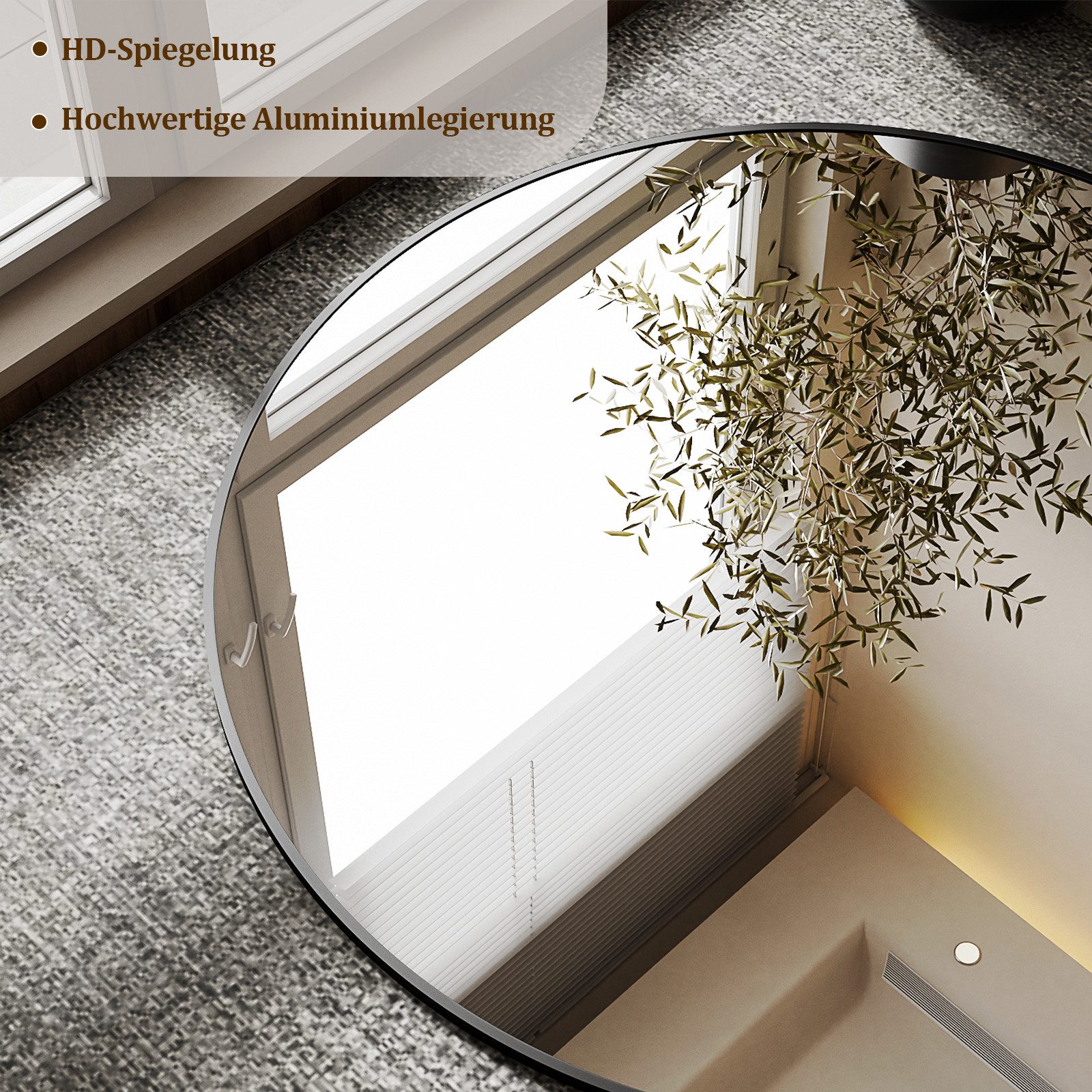 BEAUTYPEAK Wandspiegel Rundspiegel große Dekoration Badezimmer Spiegel (50cm*50cm,61cm*61cm,80cm*80cm, Badezimmerspiegel, wasserdicht, dekorativer Wandspiegel)