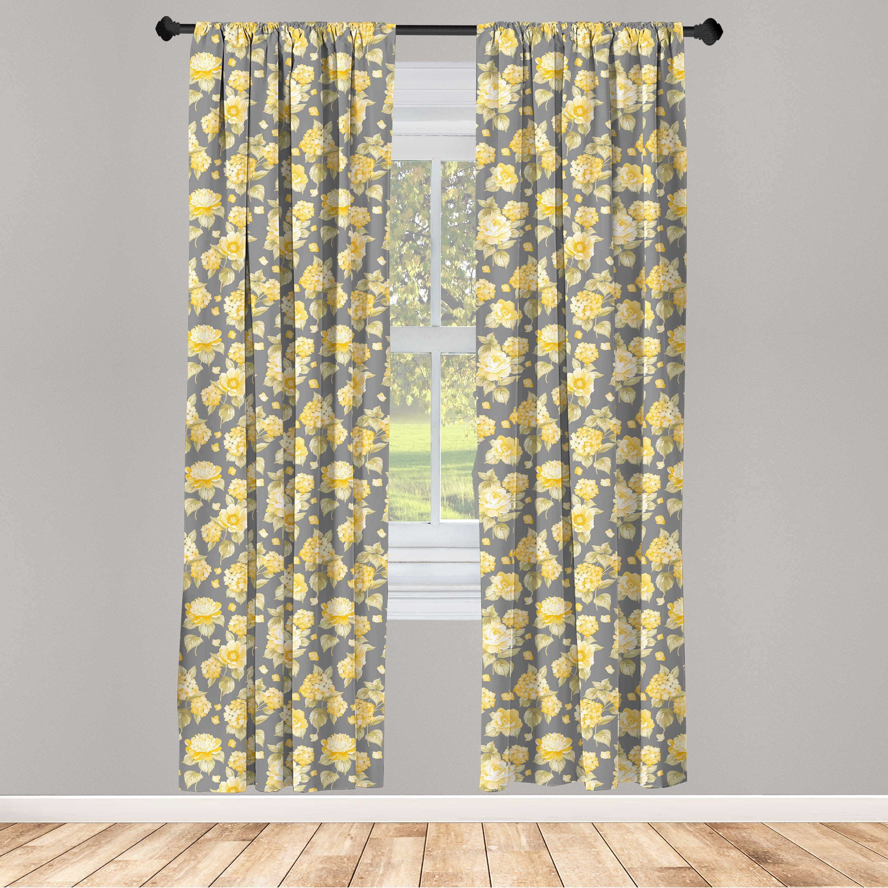 Gardine Vorhang für Wohnzimmer Schlafzimmer Dekor, Abakuhaus, Microfaser, Jahrgang Alte Hydrangea Blumen