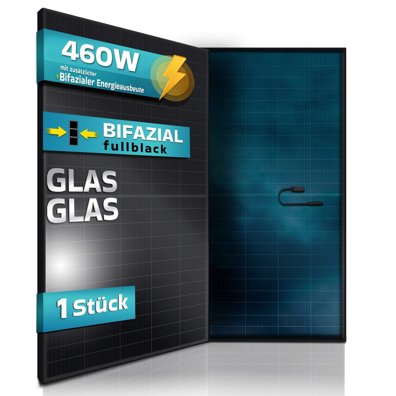 SUNNIVA Solarmodul Solarpanele - FULL BLACK Bifazial Glas/Glas 460 Watt, (PV Panel - PMax 460W Bifacial Solar modul n-type, geeignet für Balkonkraftwerk, IP68, Photovoltaik, 1-St)