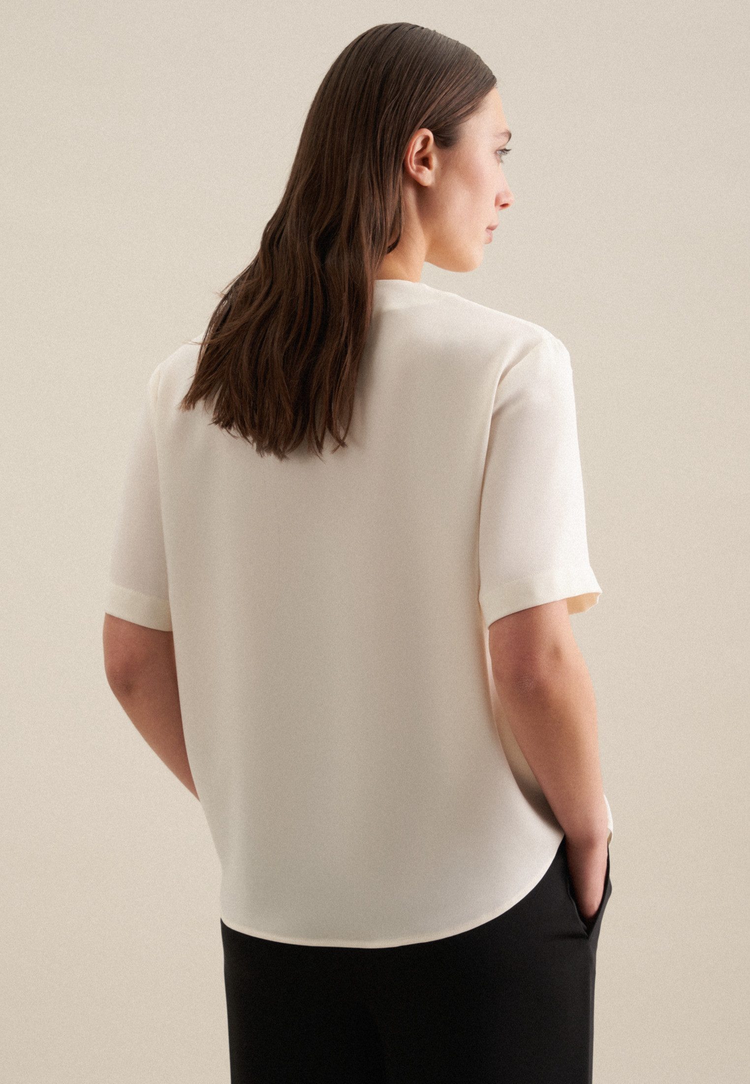 seidensticker Shirtbluse Schwarze Rose Kurzarm V-Neck Uni