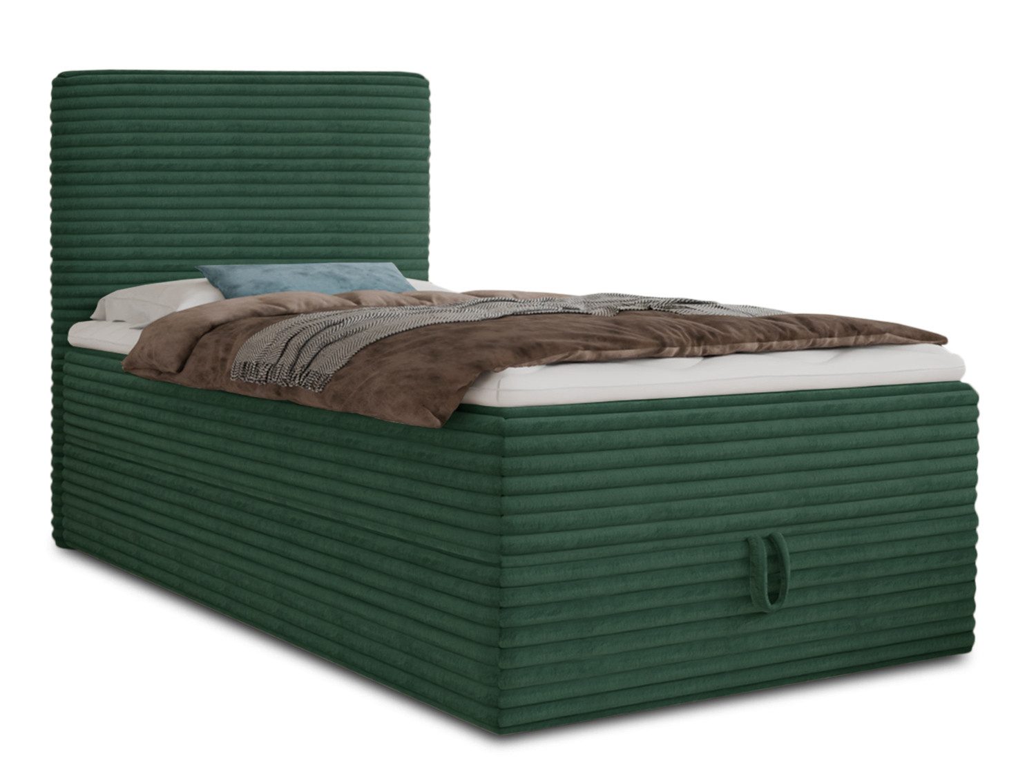 Sofnet Boxbett Mollo Mini (großer Bettkasten, Bonell-Matratze und Topper), Einzelbett, Polsterbett mit Kopfteil, Boxspringbett, Cordstoff
