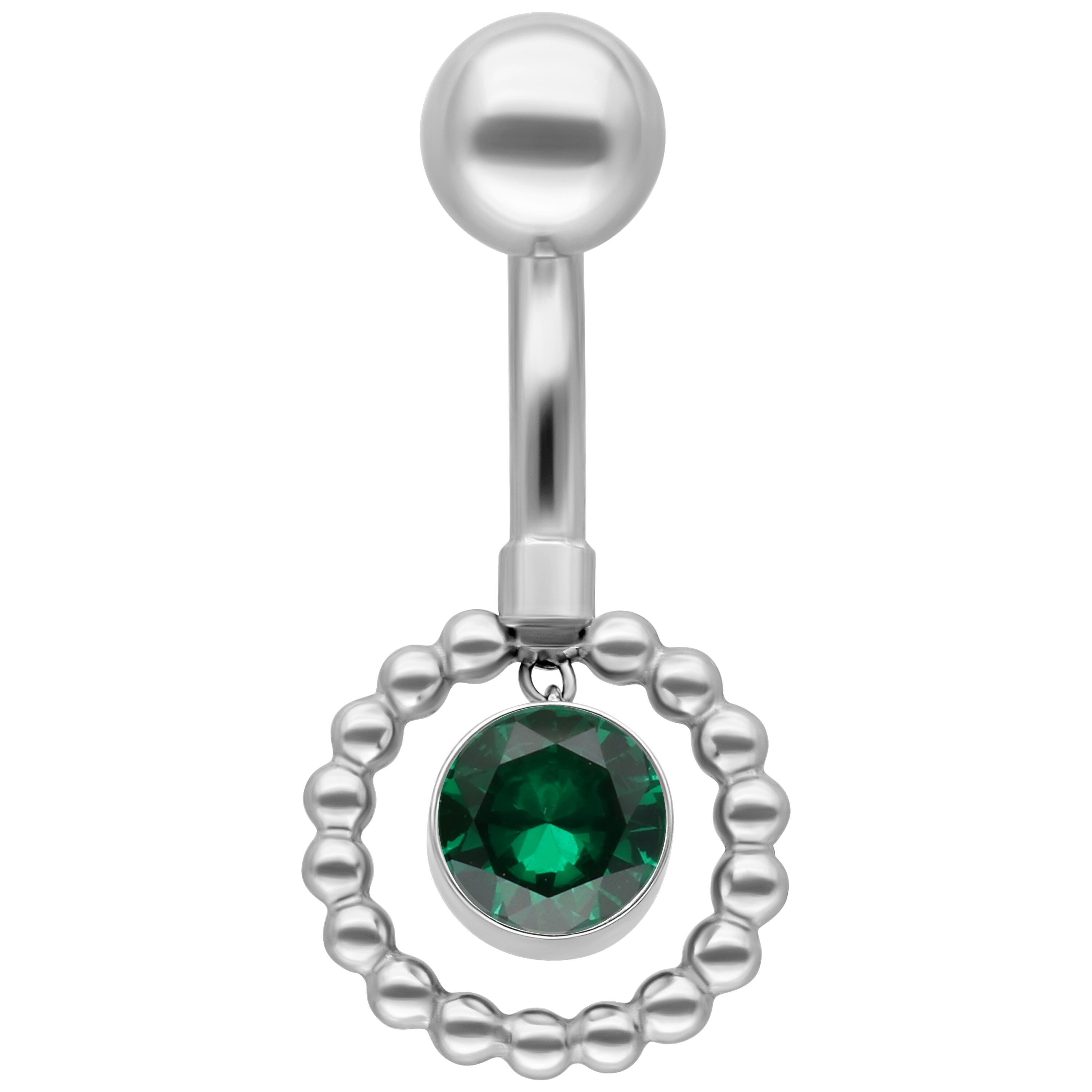 Wildcat Bauchnabelpiercing Bubble Circle Bananabel für Bauchnabel, 1 Stück, Chirurgenstahl 316L - wasserfest, hautverträglich, Silber-Smaragdgrün