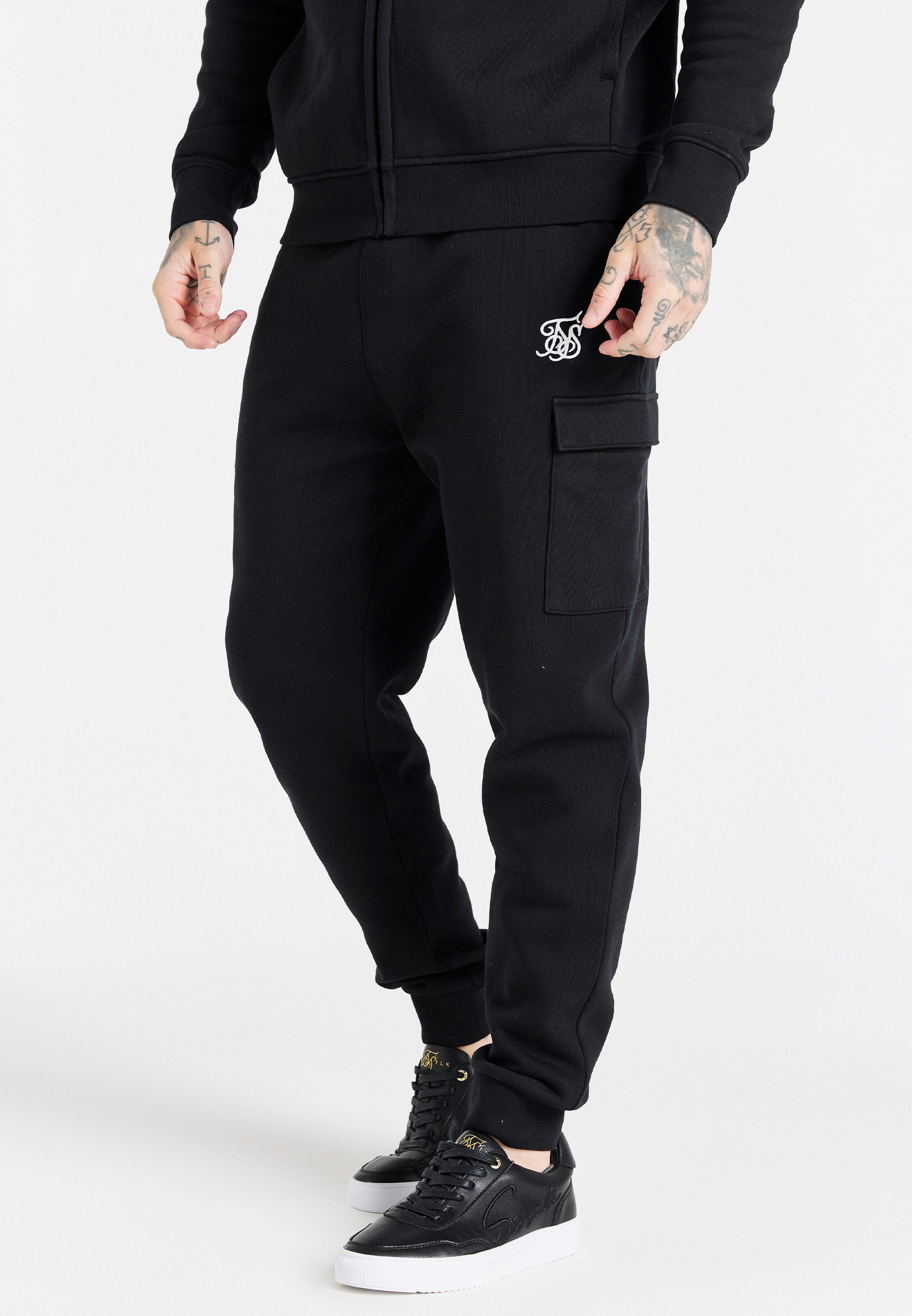 Siksilk Jogger Pants SikSilk Herren Schwarze Essential Cargo Jogginghose günstig online kaufen