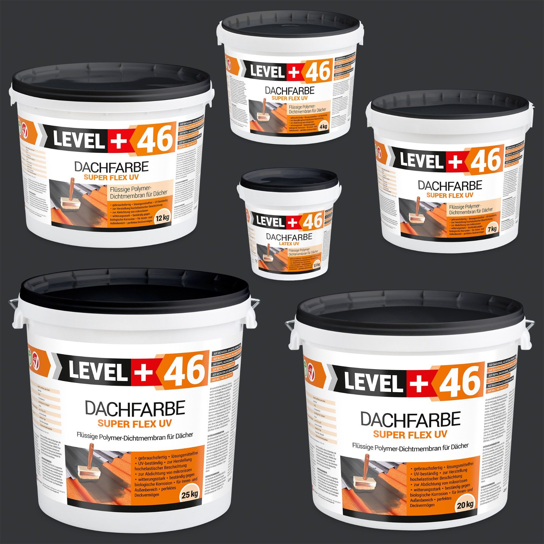 Level+ Dachfarbe Dachfarbe elastische Dicht-Polymermembrane L+46 ANTHRAZIT - 1,5KG