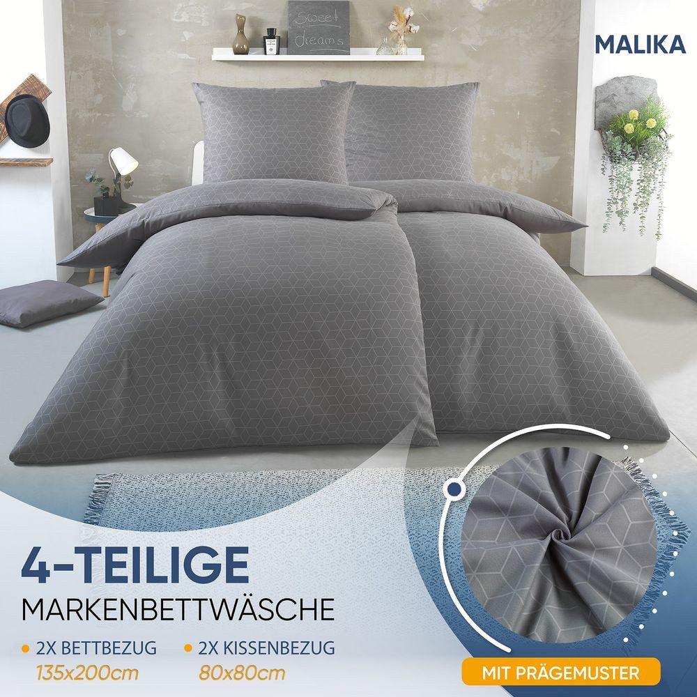 Malika Bettwäsche 2x 135x200 + 2x 80x80 cm atmungsaktiver Bettbezug, Präge günstig online kaufen
