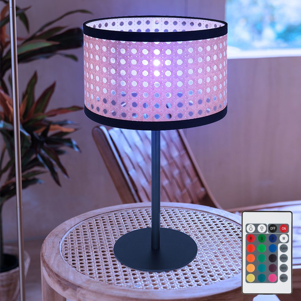 GLOBO LIGHTING Schreibtischlampe, Leuchtmittel inklusive, Warmweiß, Farbwechsel, Tischlampe Beistellleuchte RGB LED Fernbedienung schwarz Bambus-Optik