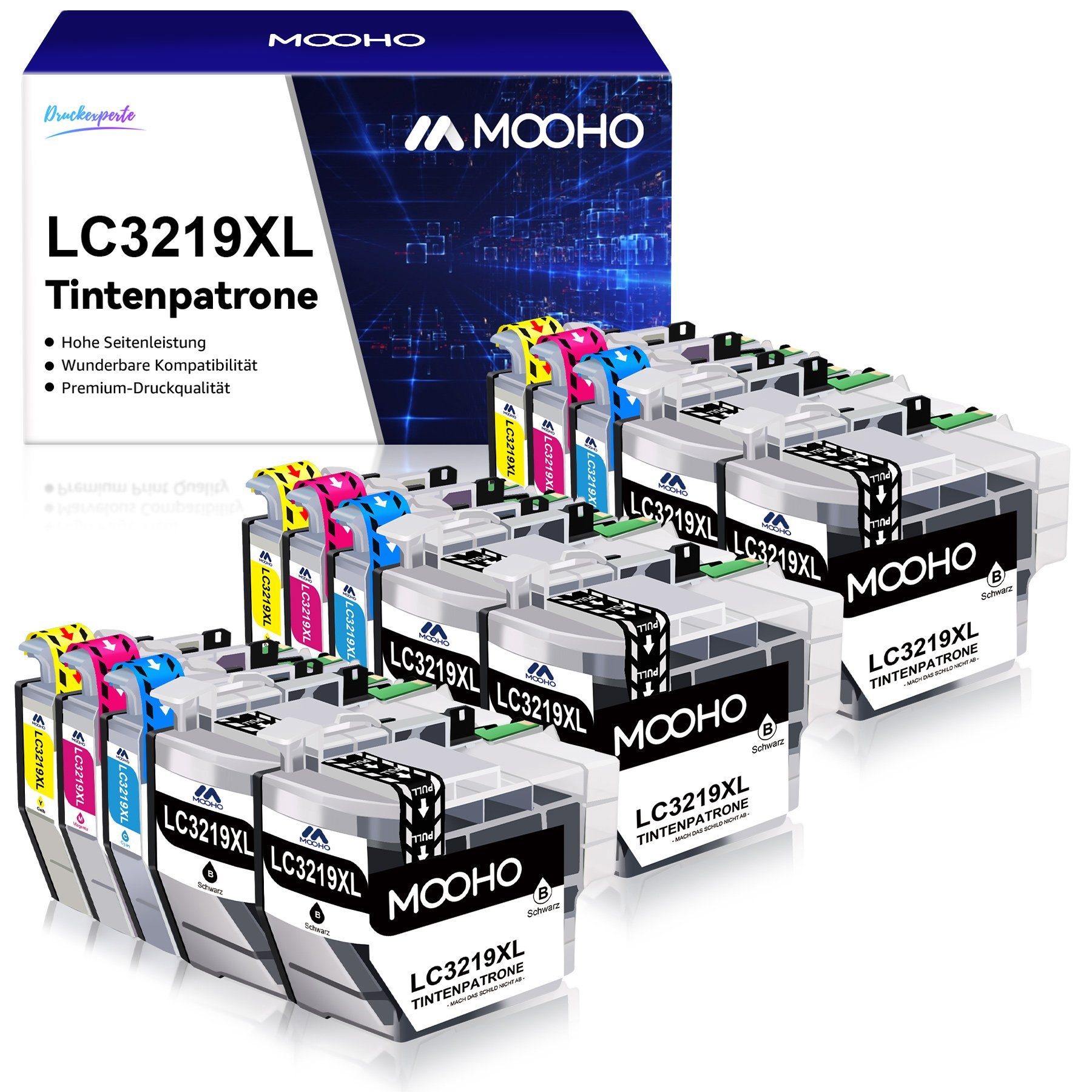 MOOHO Ersatz für Brother LC3217XL LC3219XL Tintenpatrone (MFC-J6530DW MFC-J6930DW MFC-J5335DW) 15er-pack=6x Schwarz, 3x Cyan, 3x Magenta, 3x Gelb