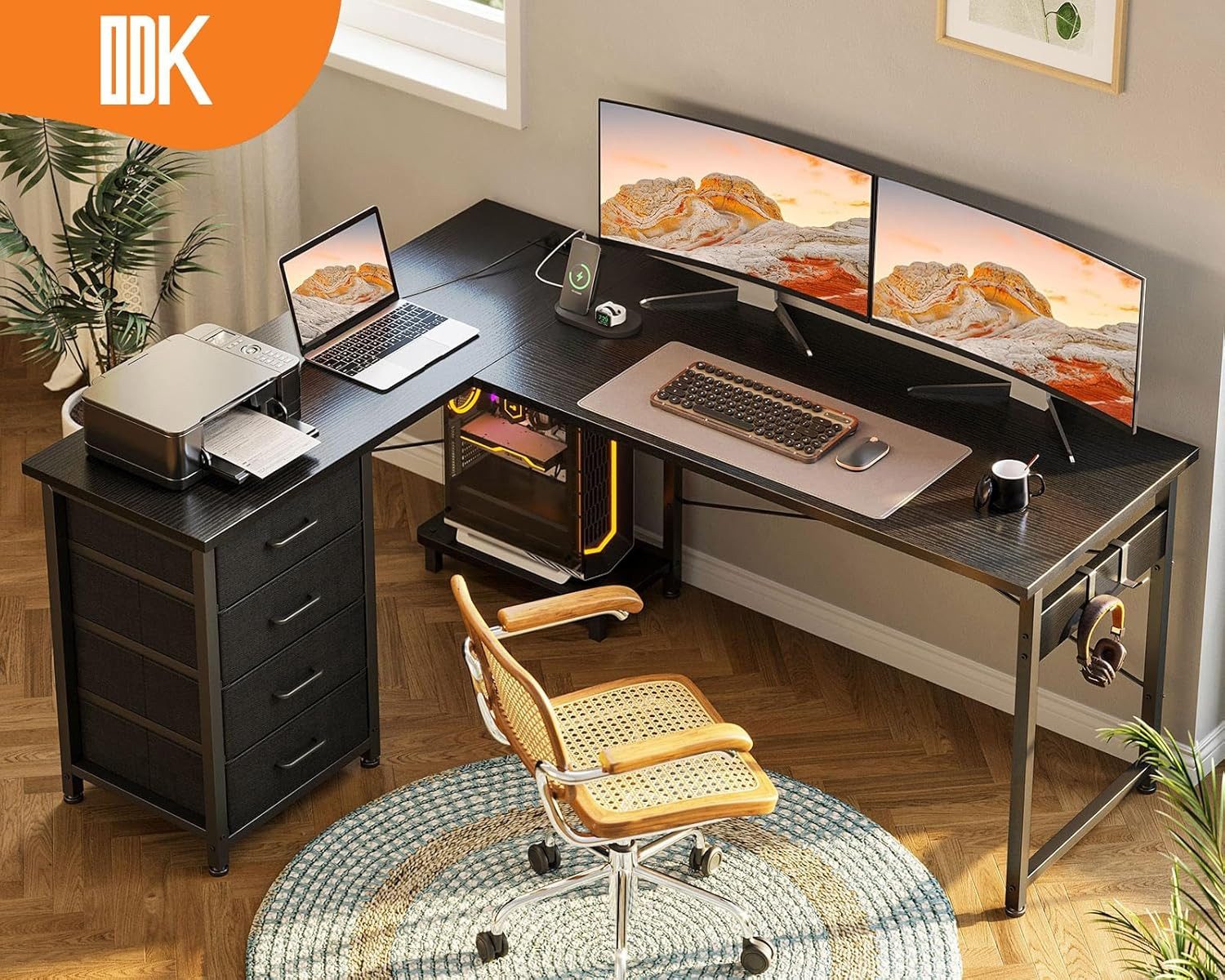 ODK Schreibtisch ODK Schreibtisch mit Schubladen, Steckdosen & USB, Schwarz günstig online kaufen