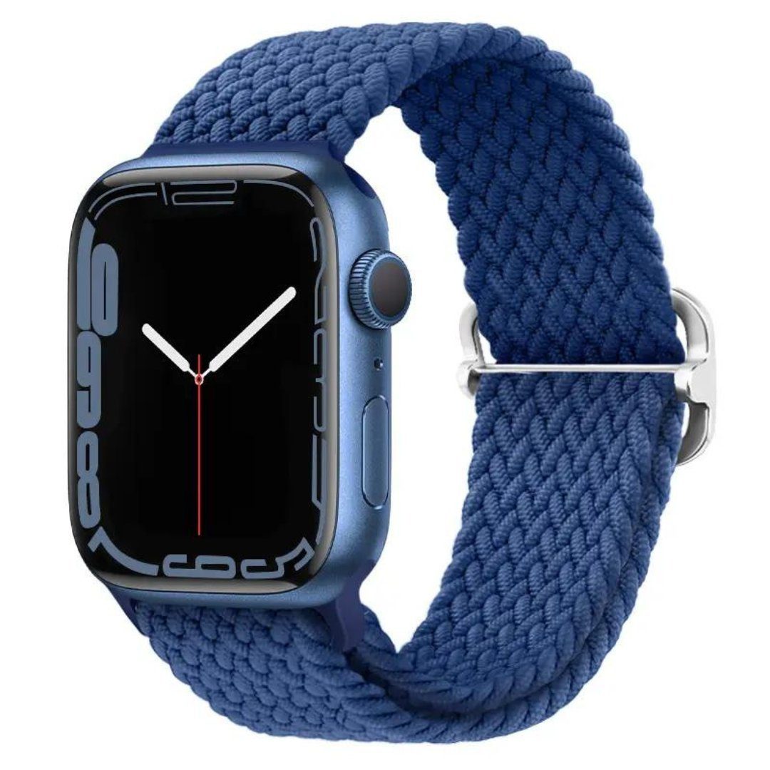 SmartUP Uhrenarmband Geflochtenes Solo Loop Armband für Apple Watch 1-9 / Ultra, Uhrenarmband mit verstellbaren Magnetverschluss #8 Blau