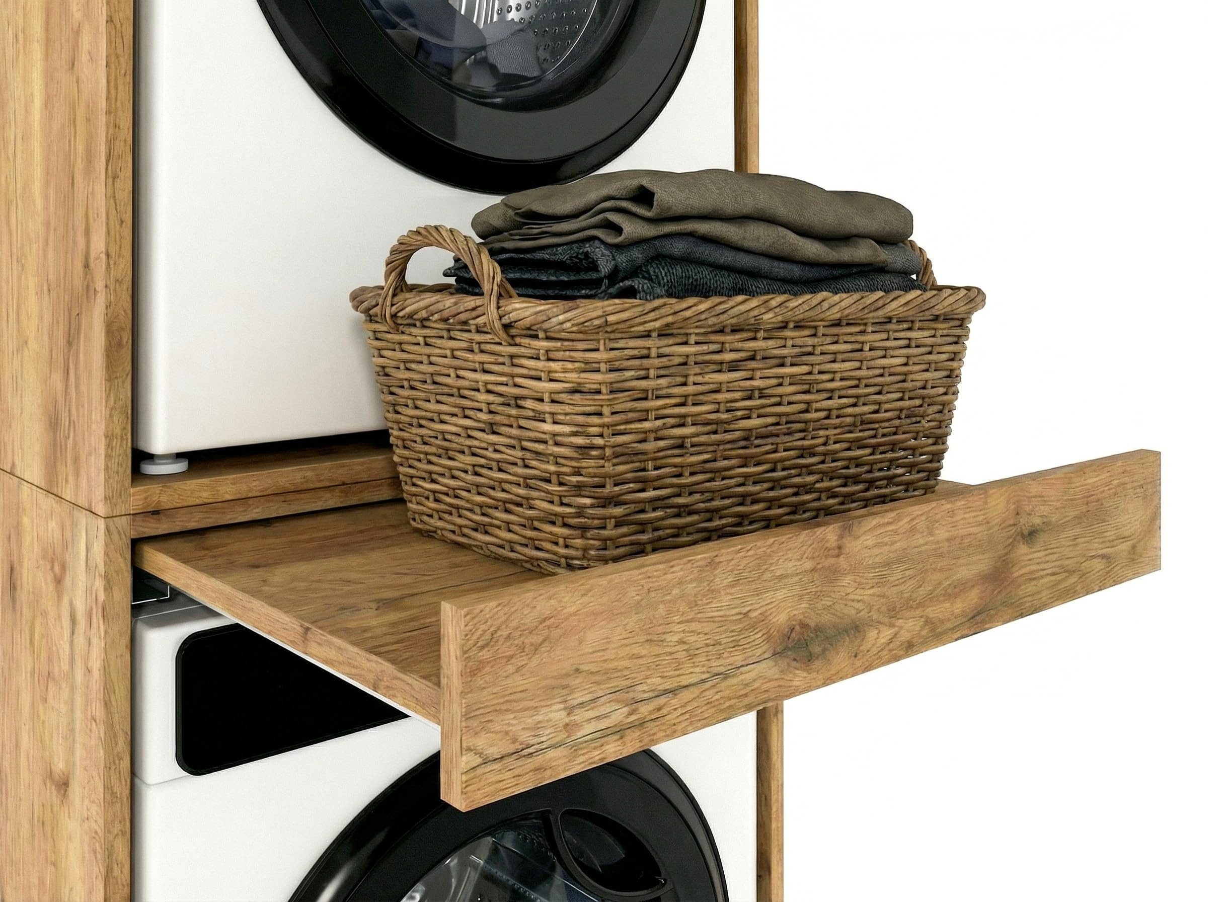 TREND WERK Waschmaschinenumbauschrank 66×64×184 cm - für Waschmaschine & Trockner übereinander (Waschraum Möbel Schrank für Waschküche mit Stauraum) Waschturm für Waschmaschine & Trockner mit Ausziehbrett & Hochschrank