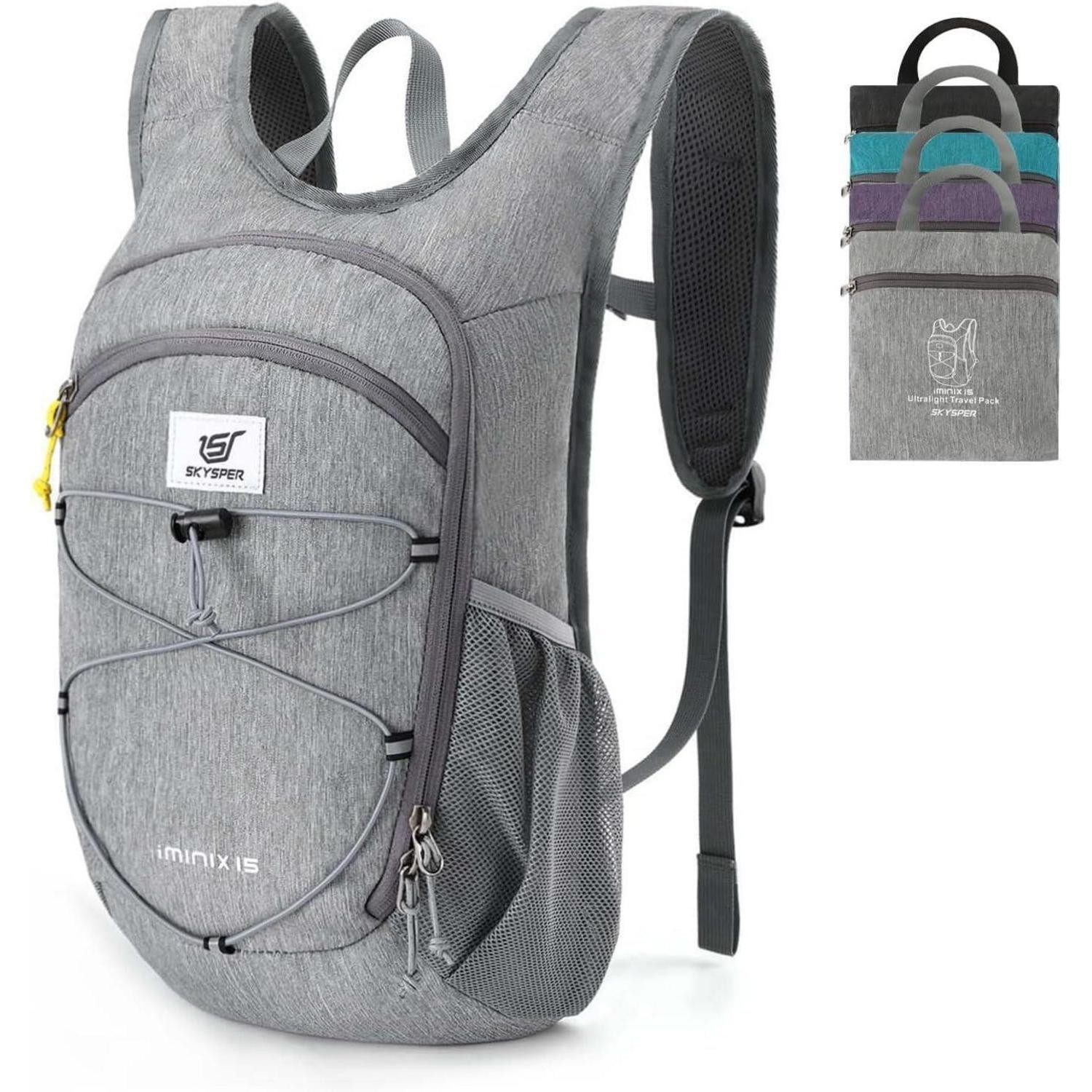 LuxusKollektion Tagesrucksack Rucksack Daypack 15L 20L faltbar leicht Damen Herren 15Liter Grau