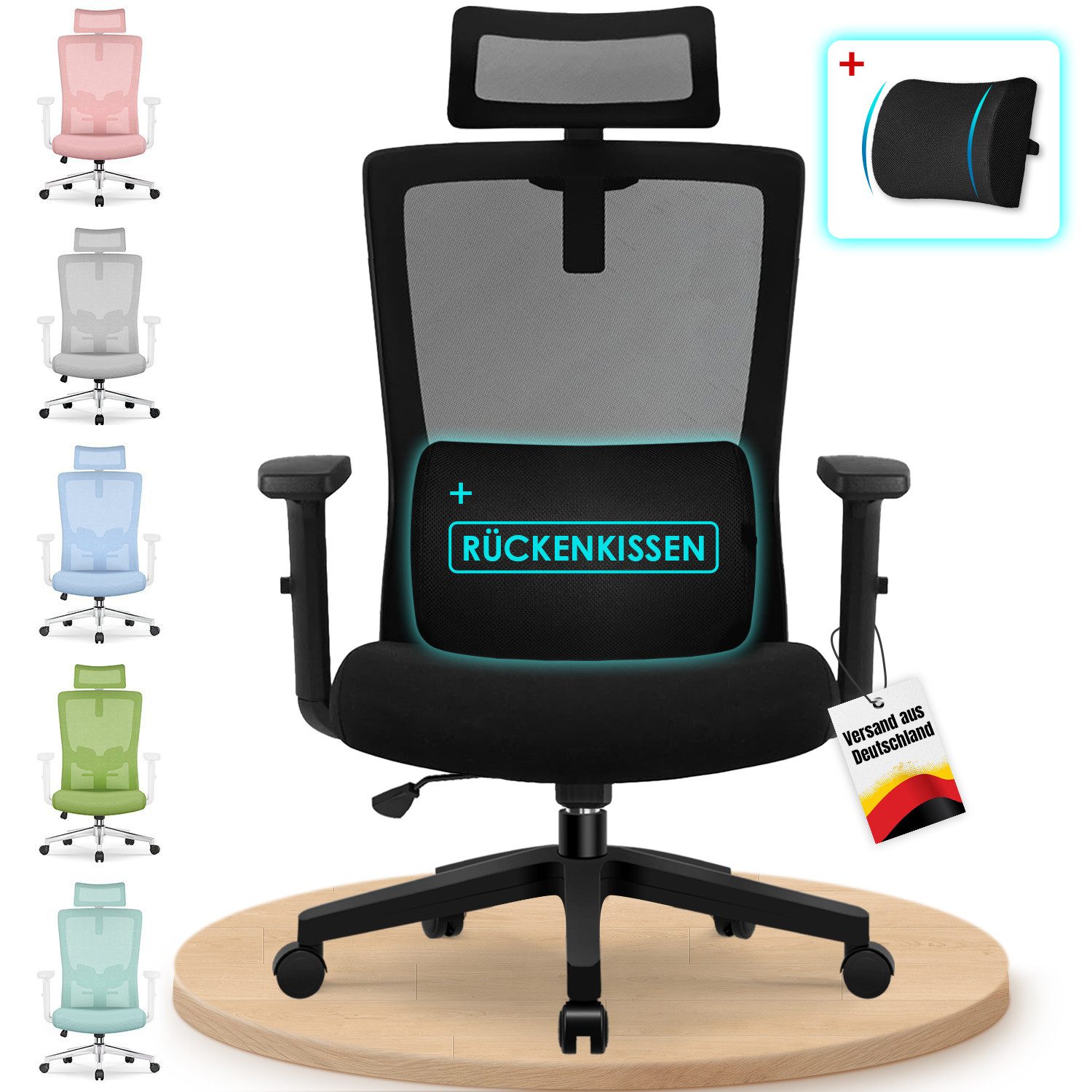 Adormii Bürostuhl Bürostuhl ergonomisch,schreibtischstuhl mit verstellbarer Lendenstütze (Ergonomischer bürostuhl mit verstellbaren Armlehnen, büro stuhl bis zu 135° neigbar, ergonomic office chair mit höhenverstellbarer, atmungsaktiv und komfortabel, bürostuhl 200 kg)