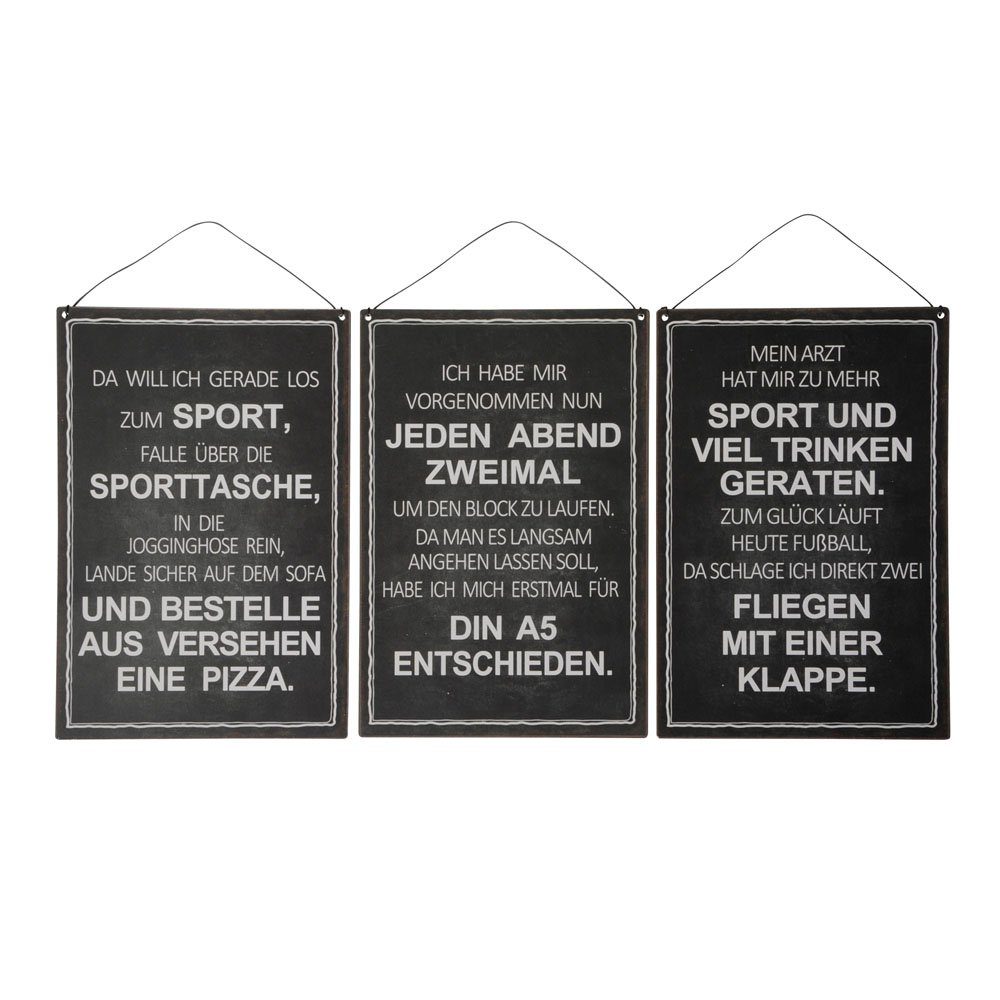 Posiwio Metallschild 3tlg. Schild SPORT schwarz aus Metall lustige