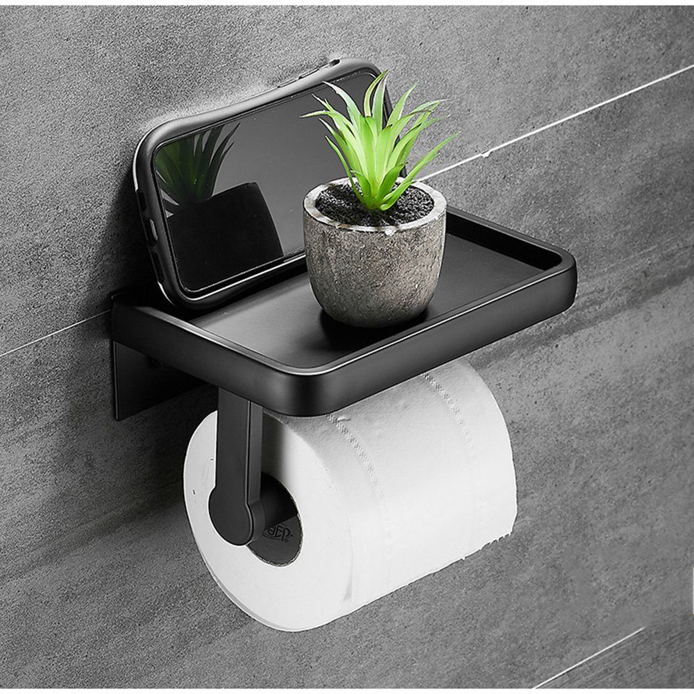 Haiaveng Toilettenpapierhalter Mit Ablage, kein Bohren erforderlich, Toilettenpapierhalter schwarz