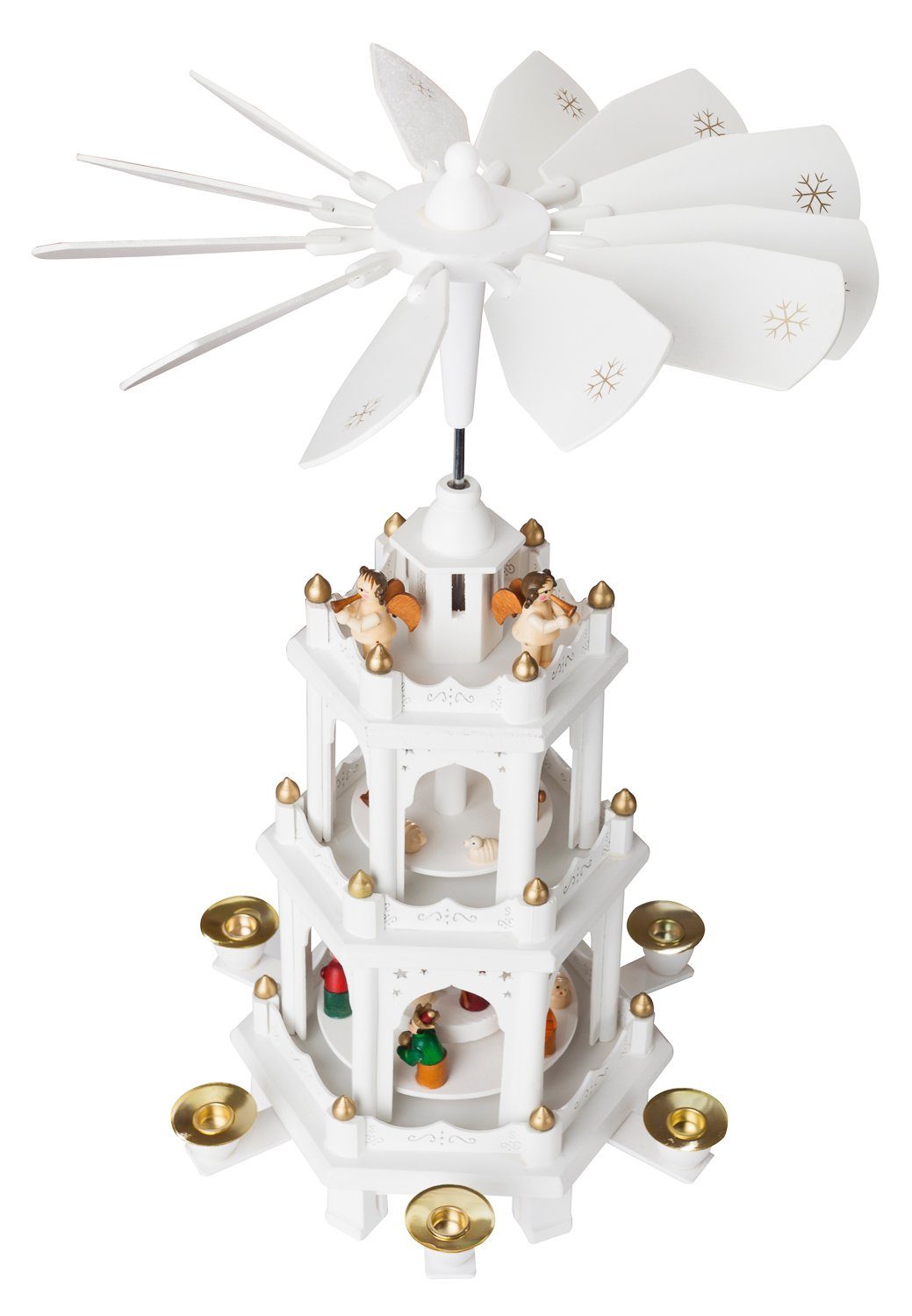BRUBAKER Weihnachtspyramide Weiße Holzpyramide mit 3 Etagen, Pyramide Weihnachten, Tischpyramide aus Holz, 45 cm hoch, handbemalte Figuren