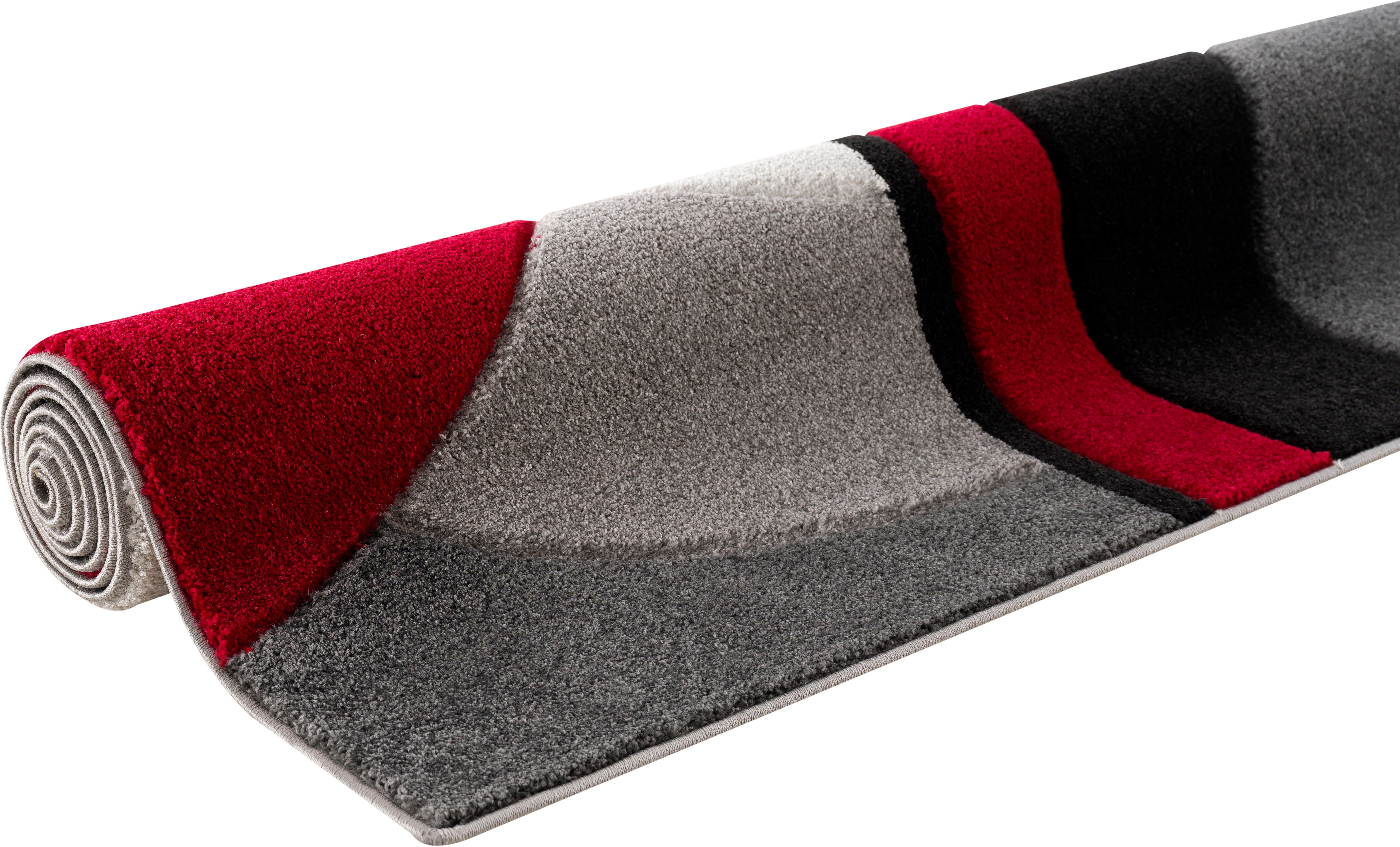 Teppich mit 14 Wende-Teppich Konturenschnitt, mm, Wellen-Design, rot handgearbeitetem Neele, andas, rechteckig, Höhe: