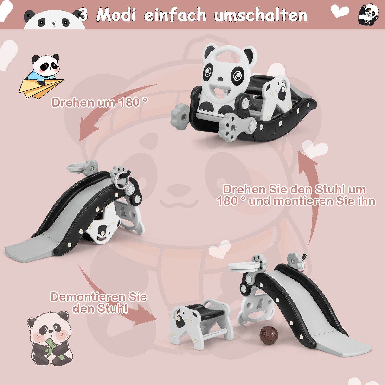 COSTWAY Indoor-Rutsche, 5 in 1 Kinderrutsche Schaukelpferd 1-5 Jahren günstig online kaufen