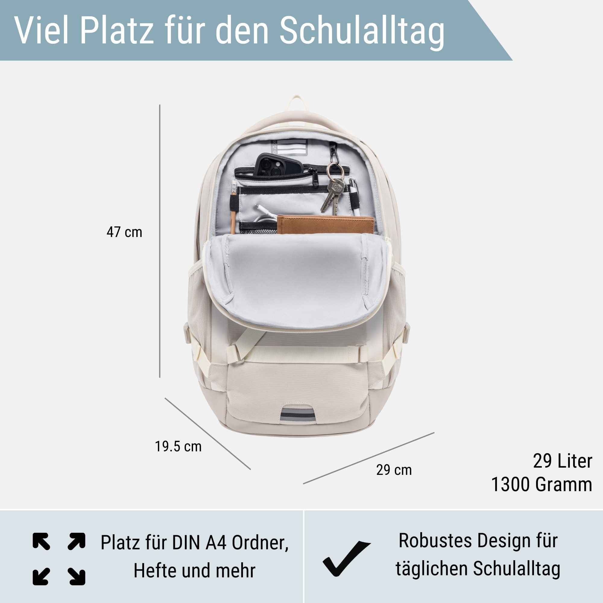 audetic Schulrucksack Cosmo Rucksack Schule Mädchen Jungen Teenager (1-tlg), Ergonomisch, Gepolstert, Wasserabweisend