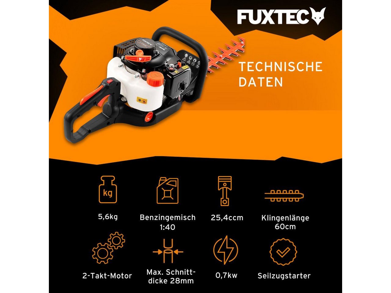 Thumbnail - FUXTEC Benzin-Heckenschere FX-MH123ECO, 25.4ccm, 90° drehbarer Griff, 60 cm Schwertlänge, leichtgewichtig