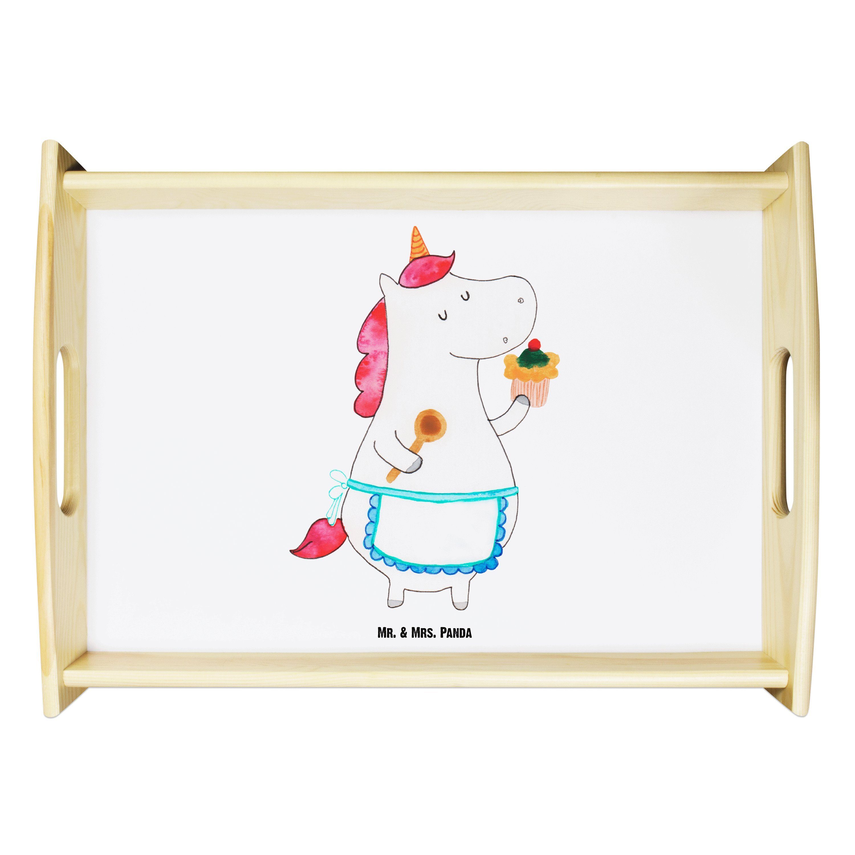 Mr. & Mrs. Panda Tablett Einhorn Küchenfee - Weiß - Geschenk, Küchentablett, Einhorn Deko, bac, Echtholz lasiert, (1-tlg)