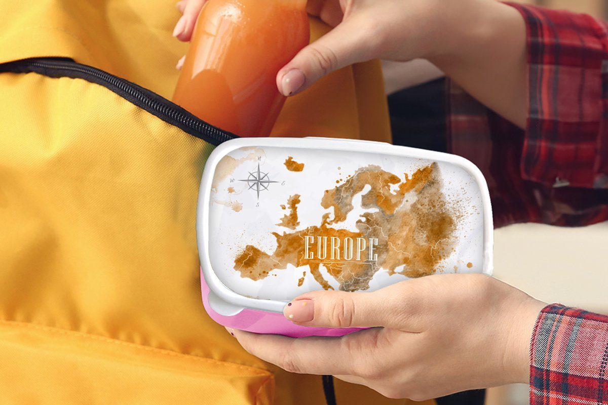 Kinder, rosa Farbe, Kunststoff Lunchbox MuchoWow - Mädchen, Brotdose Snackbox, Europa (2-tlg), Erwachsene, Brotbox - für Weltkarte Kunststoff,