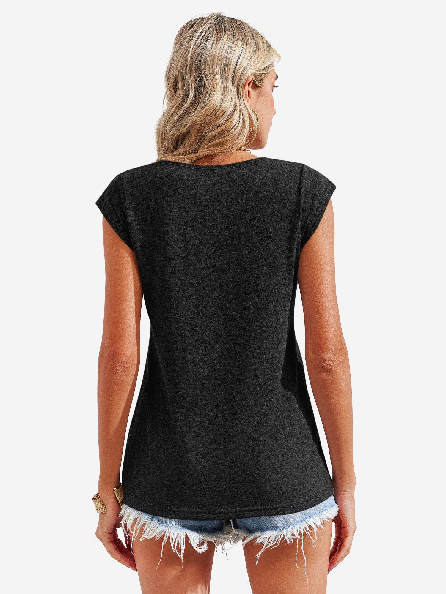 Imily Bela T-Shirt Damen Lässige Basic Tops mit lockerer Passform (Packung, 1-tlg., 1per-Pack) einfarbig