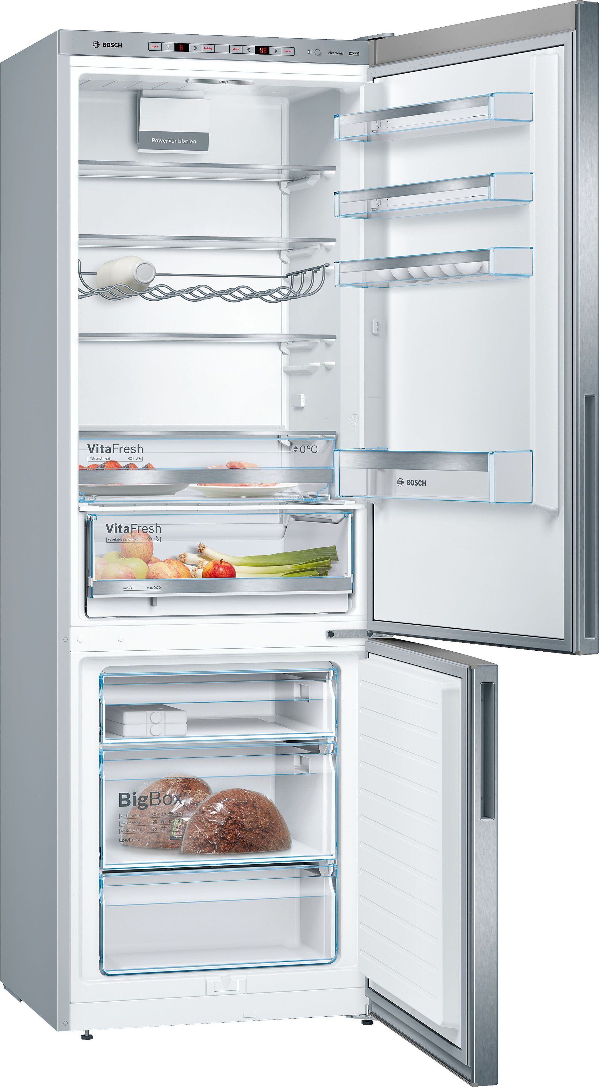 BOSCH Kühl-/Gefrierkombination Serie 6 KGE49AICA, 201 cm hoch, 70 cm breit, Optimale Frische für Fisch & Fleisch dank 0°C VitaFresh.