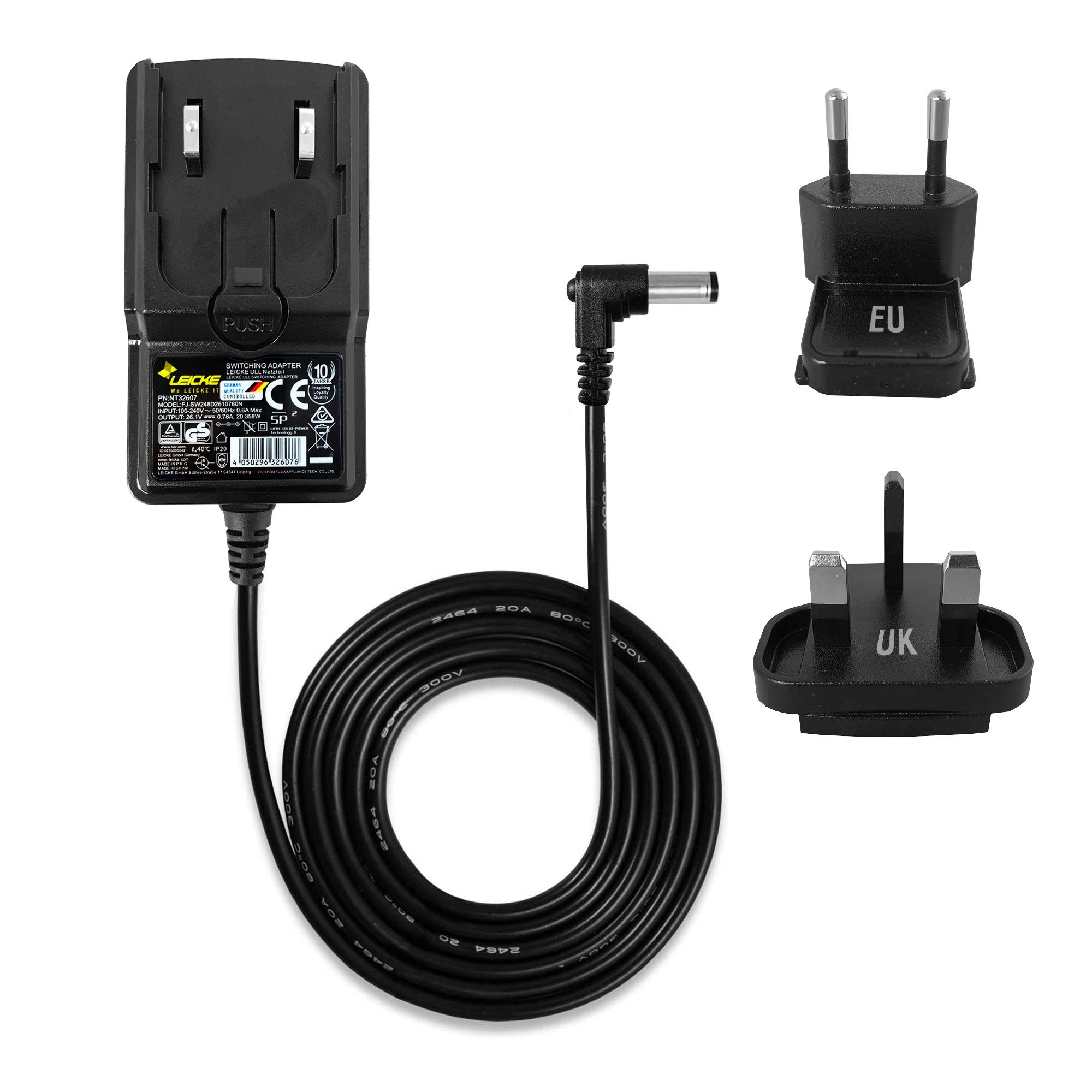 Leicke Netzteil Ladegerät 26.1V 0.78A 780mA, Kompatibel mit Dyson V6 V7 V8 Netzteil (DC58 DC59 DC60 DC61 DC62 DC72 V03 SV04 05 SV06 austauschbaren steckern)
