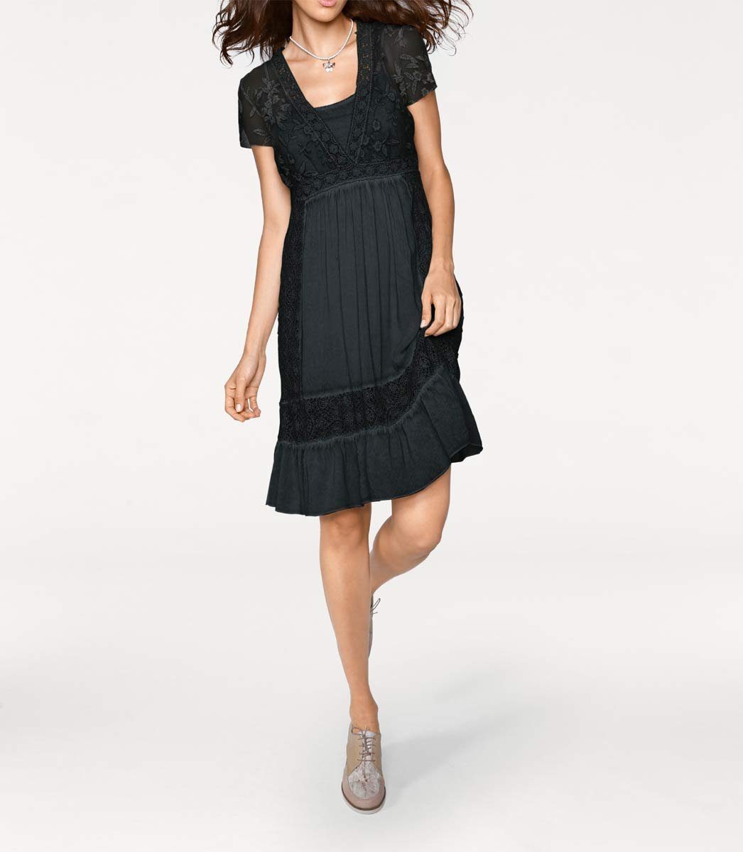Damen heine schwarz Tesini Linea Designer-Spitzenkleid, Spitzenkleid