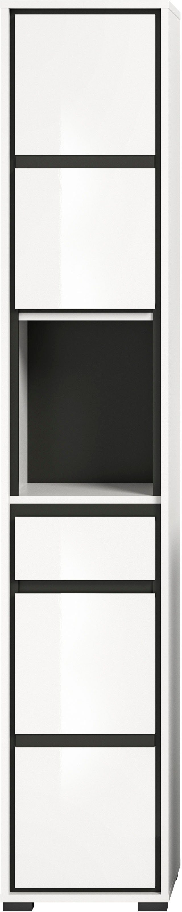 welltime Hochschrank Jaru Badmöbel, 2 Türen, Türanschlag wechselbar, 1 Schubkasten, Breite 35 cm weiß | weiß | Hochschränke
