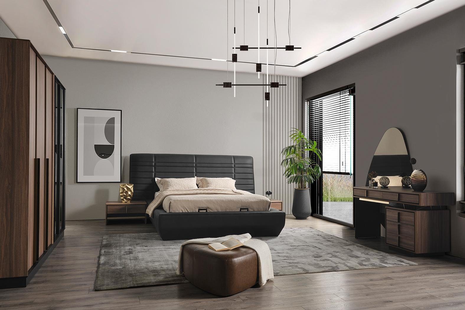 JVmoebel Schlafzimmer-Set Schlafzimmer Bett 2x Nachttisch Design Komplett Set Betten braun 5tlg, Made In Europe
